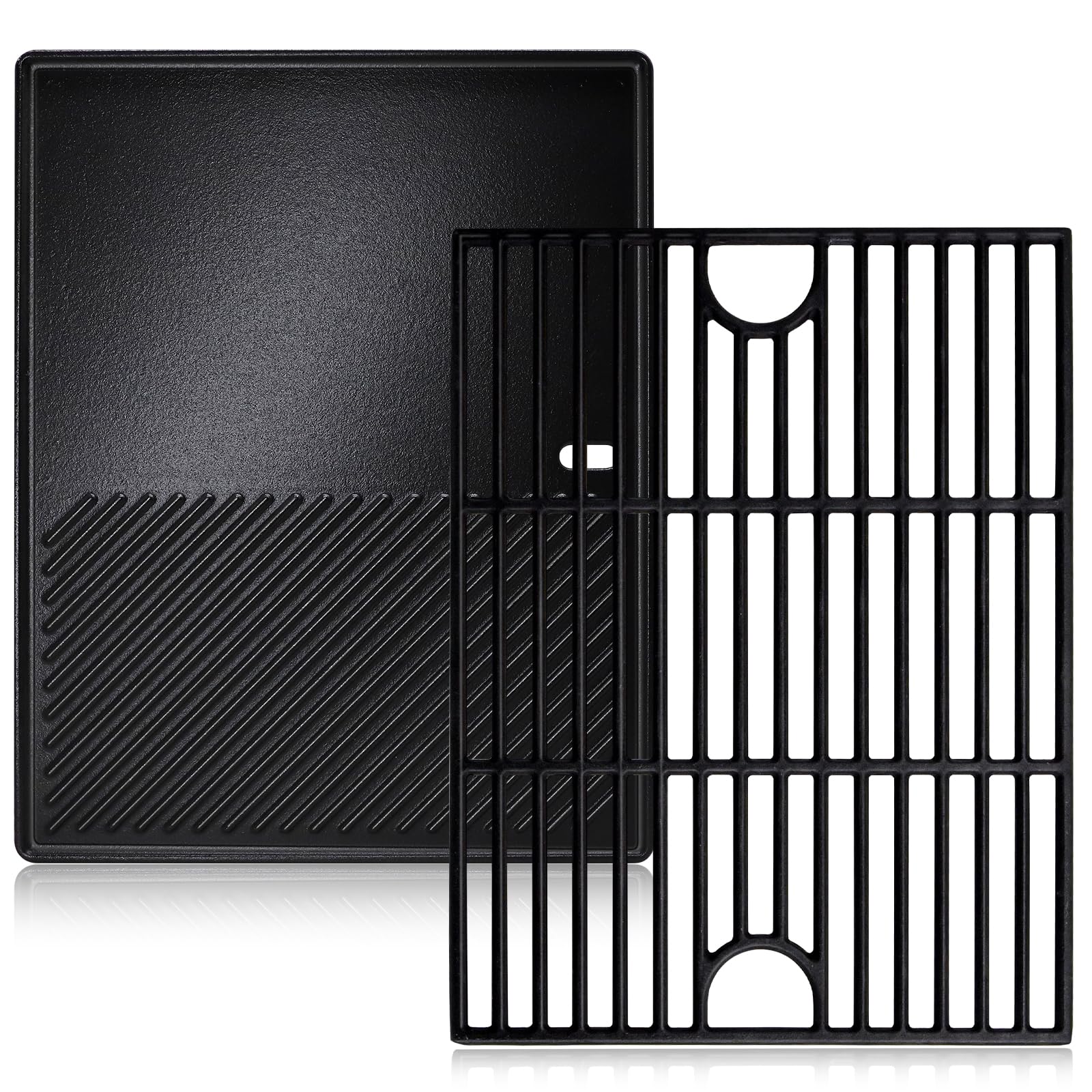 BBQ Grill Grate & Griddle Replacement Parts for Nexgrill 720-0830H, 720-0888N, 720-0888, 720-0888S, 720-0783E, Charbroil 463344015, 463449914, 463241113, 17 Inch Cast iron Cooking Grid Griddle Plate.