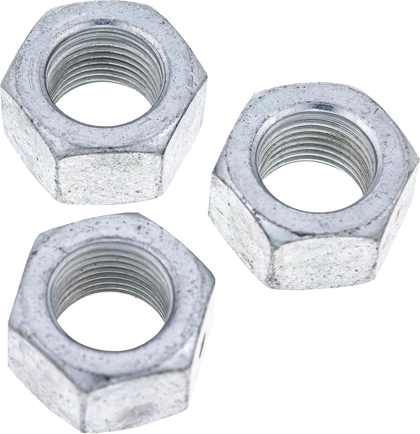 Three silver hexagonal blade mounting nuts.