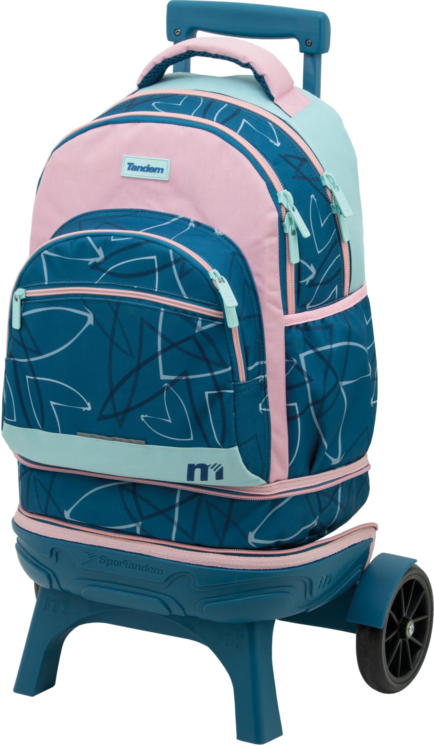 Sportandem Tandem Mochila con Carro Compacto Desmontable 35 L Azul Marino, 2 Compartimentos amplios y Ruedas silenciosas