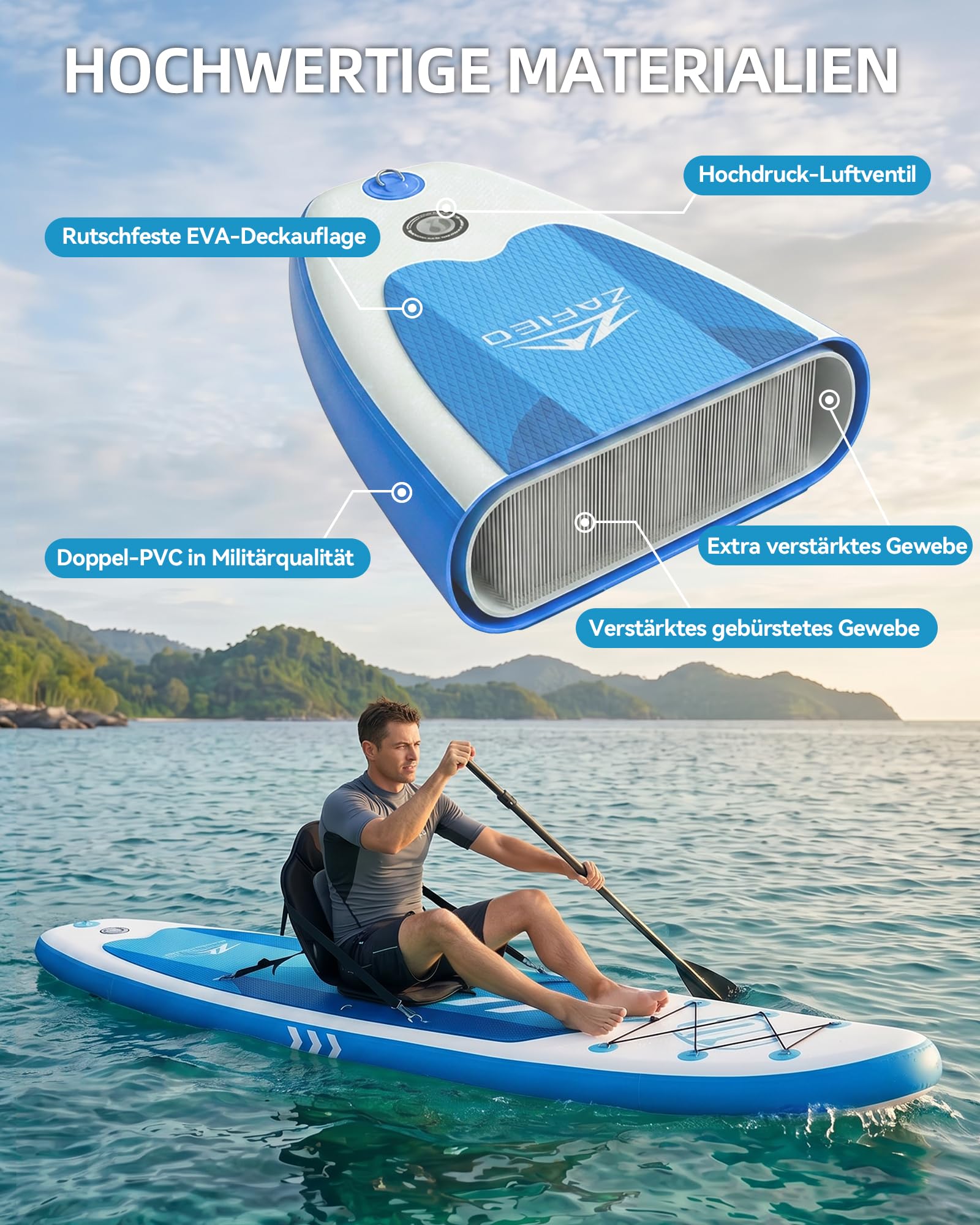 Stand Up Paddling Board, Aufblasbares SUP Board 320×82×15cm Breites Stabiles Design Paddle Board bis 200KG mit Komplettes Zubehör für Erwachsene & Einsteiger
