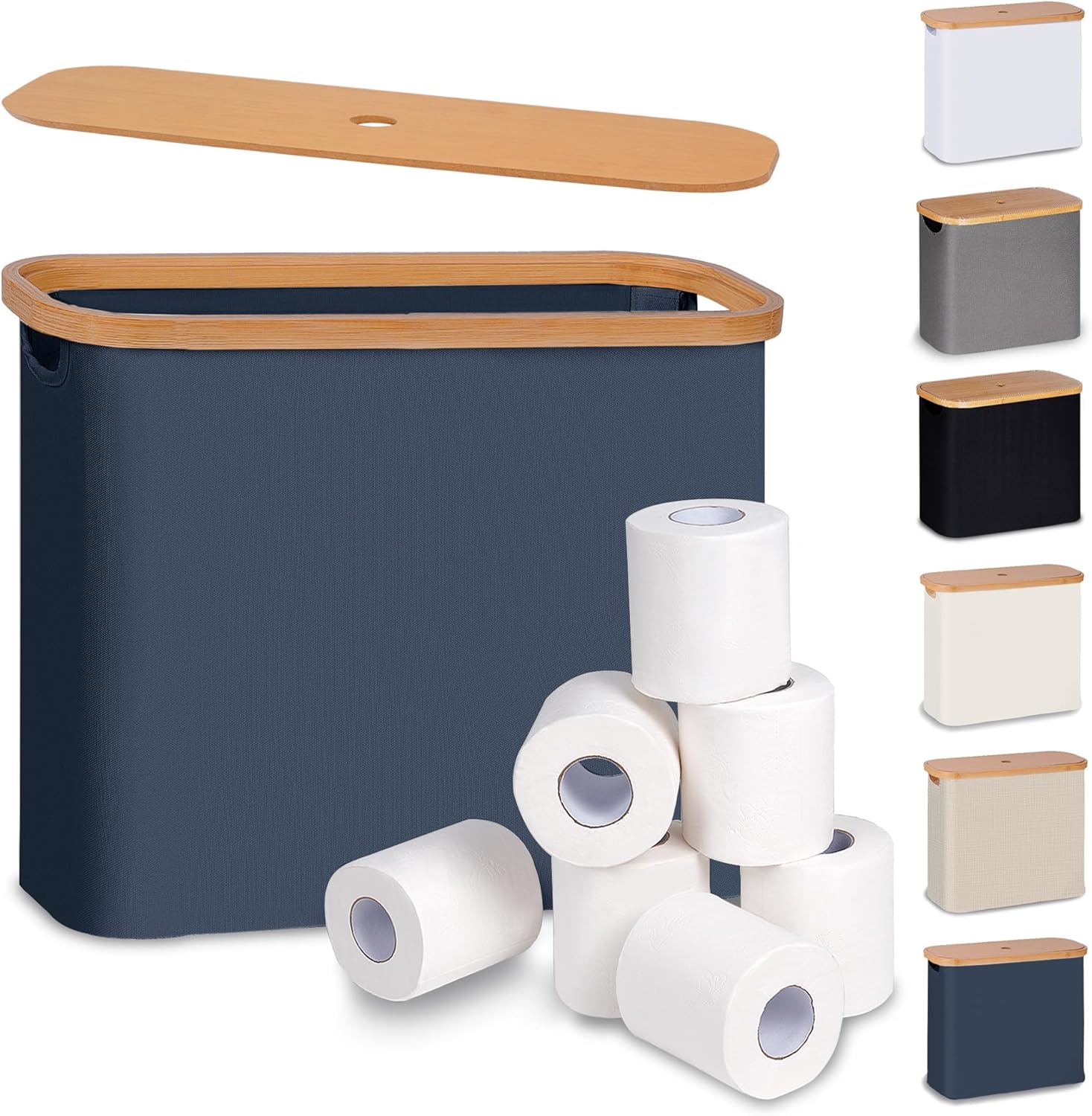 efluky Toilet Paper Basket with Lid, Toilet Paper Organizer for Bathroom, Free Standing Toilet Paper Holder with Storage, Blue