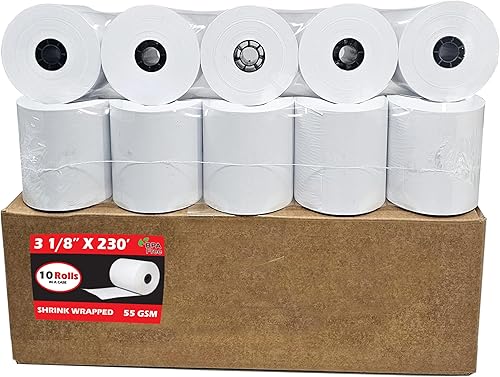 (10 rollos - 48 GSM) Papel térmico de 3 1/8 x 230 pulgadas (3.150 in x 229.7 ft) cinta premium para sistema POS cuadrado, rollos de papel térmico de