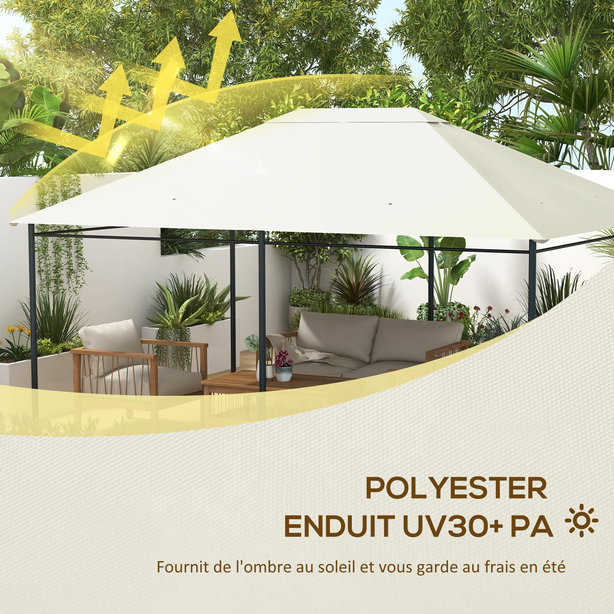 Outsunny - Lienzo de repuesto para pabellón carpa de techo de repuesto, cenador de jardín, tejido de poliéster de alta densidad, 180 g/m², anti UV, 3 x 4 m, color crema