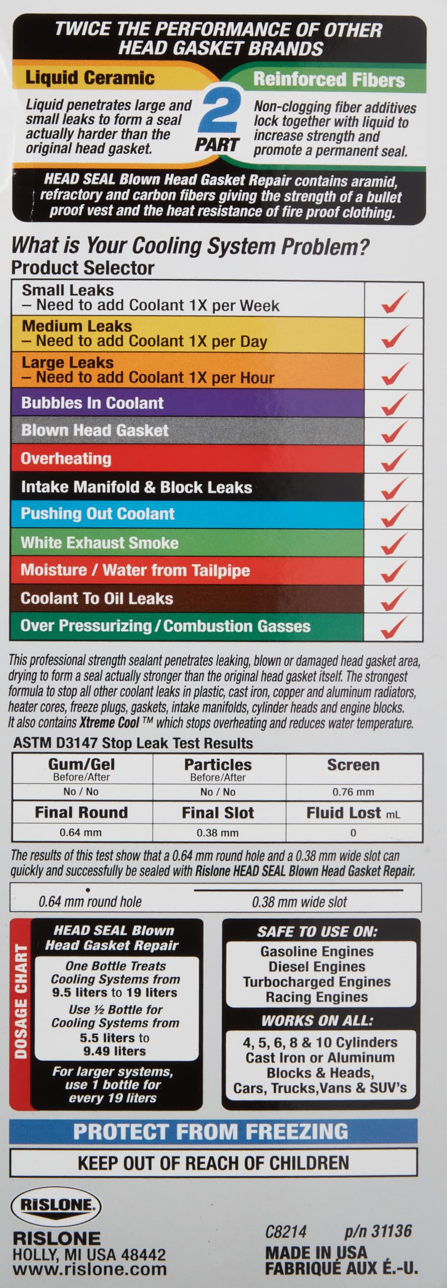 Rislone Head Seal Blown Head Gasket Repair, 1 Liter, Head - Amazon