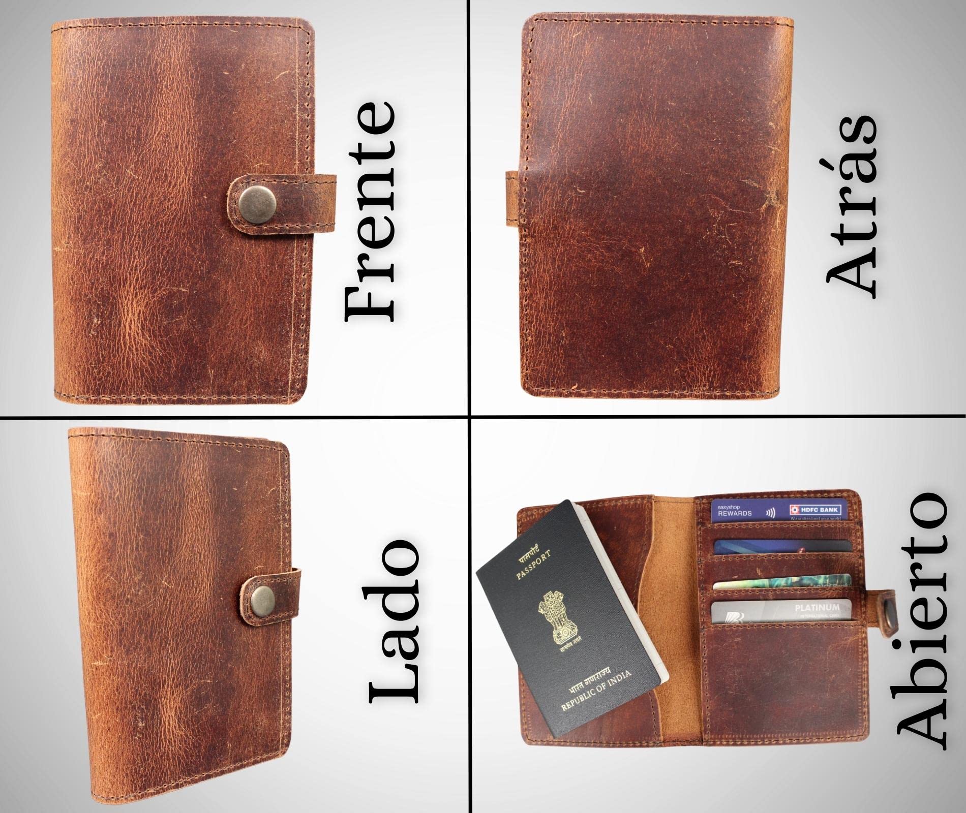 Madosh, Porta Pasaporte de Cuero Genuino, Billetera de Viaje, Funda de Pasaporte Plegable, Billetera de Tarjeta con Bloqueo RFID