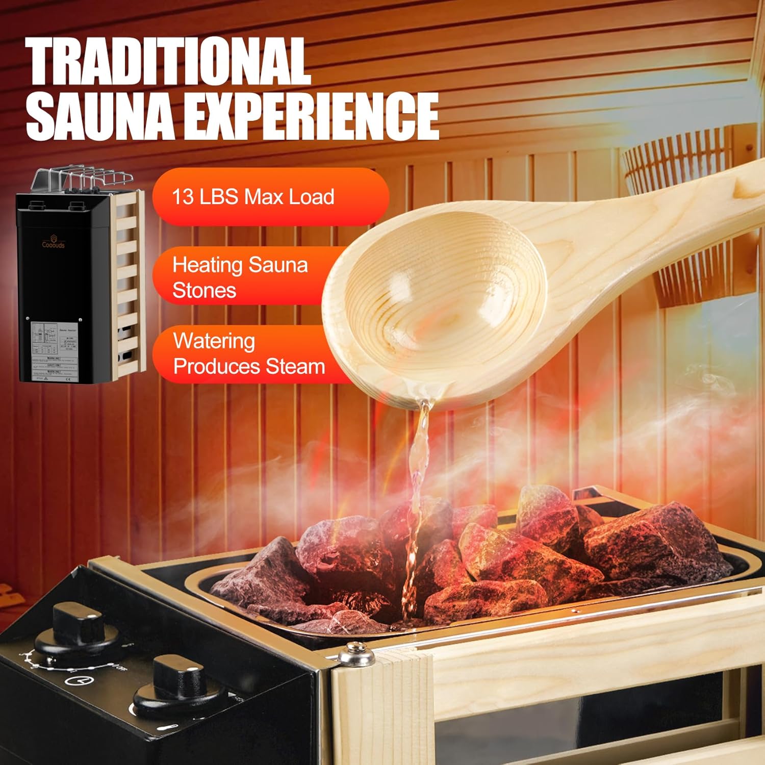 Image showing sauna stones being watered to create steam.