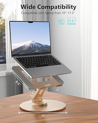Miniatura 7 de Soporte giratorio de aluminio ultraestable para computadora portátil con soporte giratorio plegable para teléfono, 300% estabilidad de base grande,