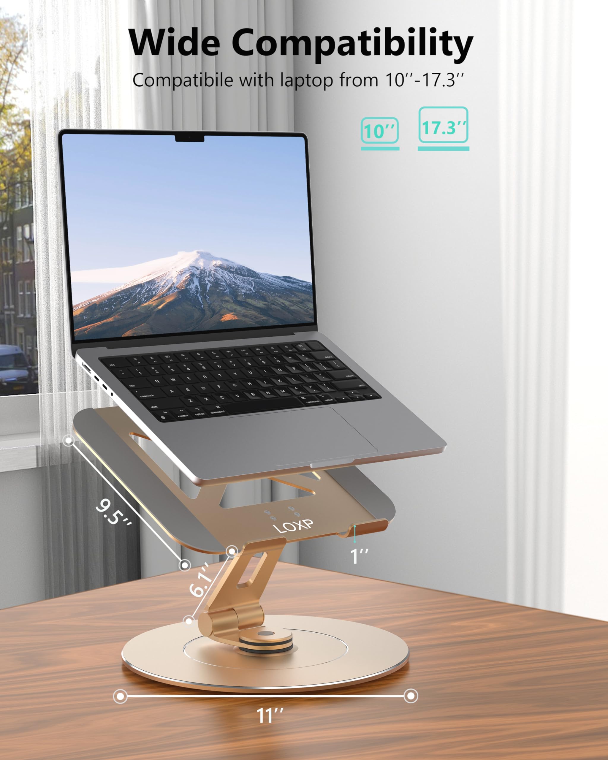 LOXP Soporte Giratorio Ultra Estable para Laptop, para Escritorio, Base 300% más Grande, Estructura de Aluminio de Grado Militar, antiaflojamiento, Altura Ajustable, Adecuado para Laptop de 10 a 17.3