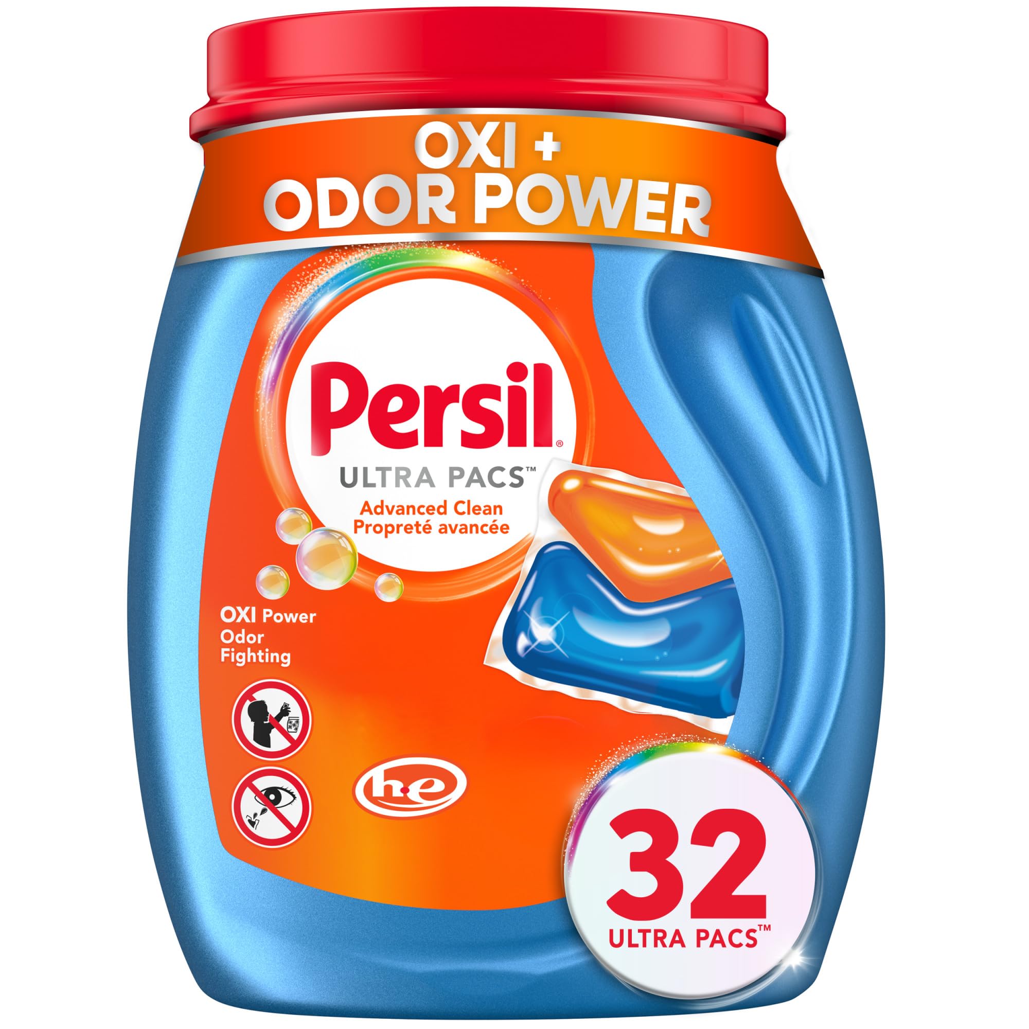 Persil Ultra Pacs Advanced Clean Oxi+Odor Power Laundry Detergent, 32 count