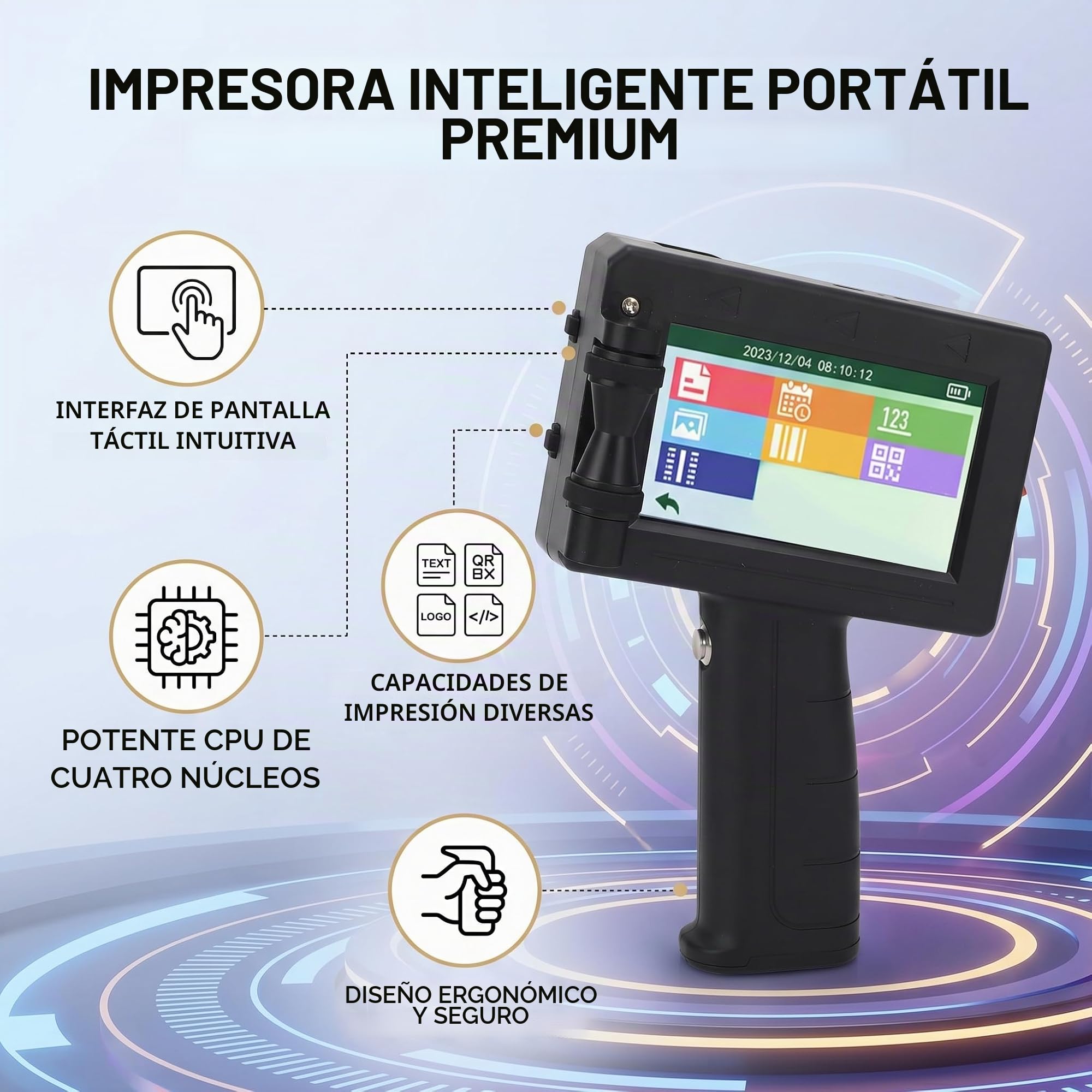 Fafeicy Etiquetadora Portátil con Pantalla Táctil HD para Impresión de Fechas y Números de Serie en Madera Tela Papel Plástico Máquina de Etiquetado Industrial Doméstico Compacta y Versátil
