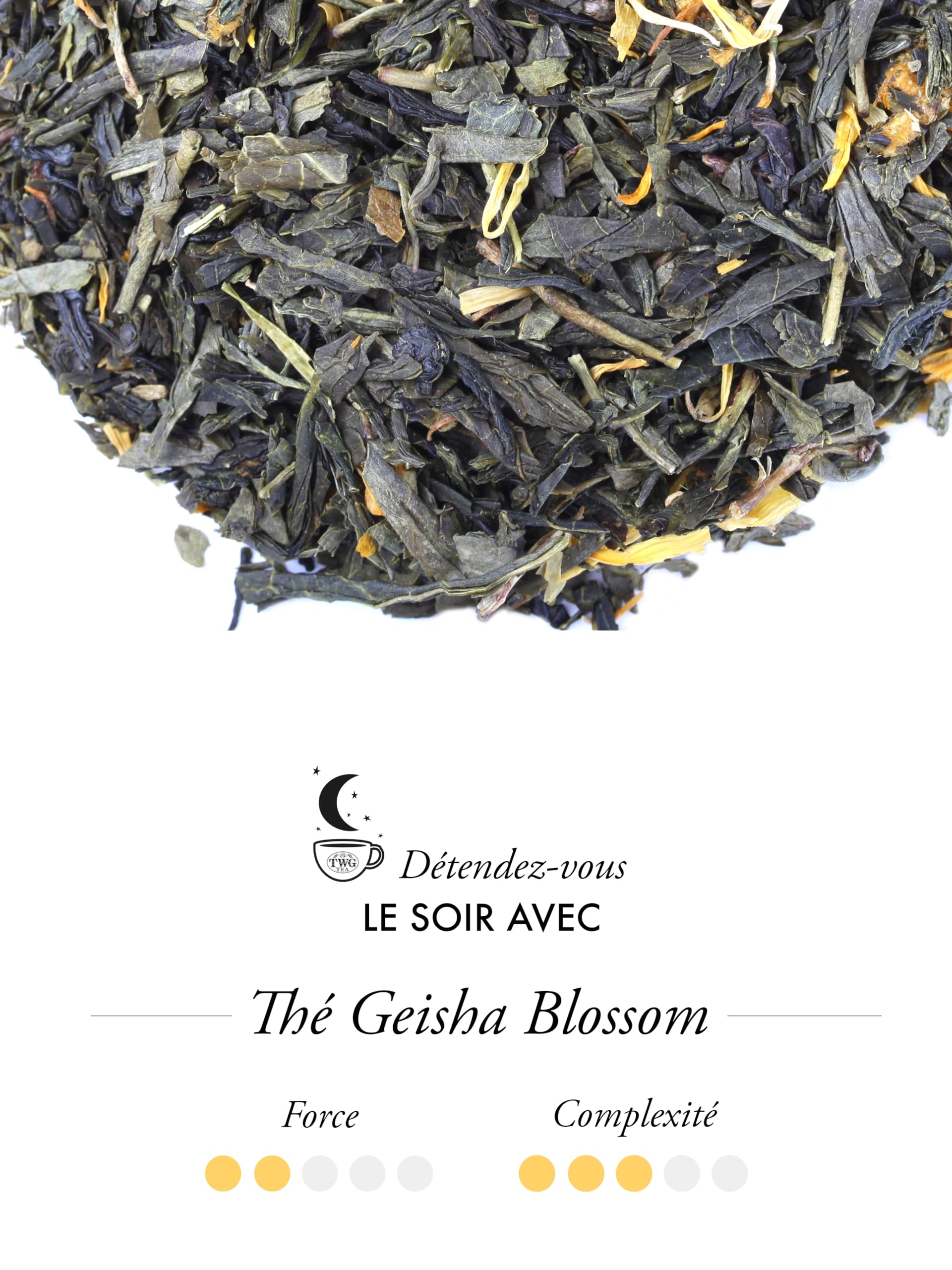 TWG Tea | Geisha Blossom Tea | Thé Vert | Pétales de Fruit de la Passion et de Souci | Boîte Haute Couture, 100G | Coffret Cadeau