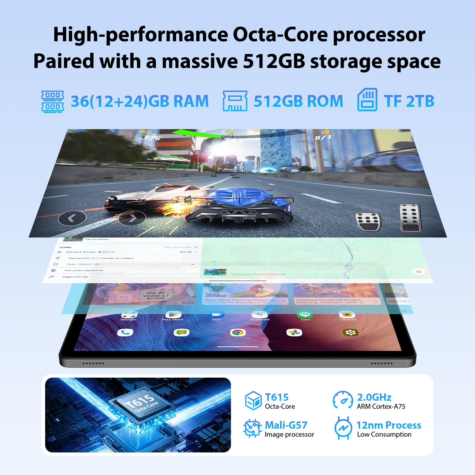 Tablet 11 Pulgadas Android 16 con 36GB RAM+512GB ROM (2TB TF), 4G LTE & 5G WiFi, Octa-Core 2.0GHz, 8000mAh, 13MP+8MP, Widevine L1,Gemini AI, GPS, BT 5.0, Tablet con Teclado, Gris