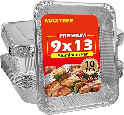 Bandejas de papel de aluminio de 9 x 13 pulgadas con tapa, paquete de 10 bandejas desechables de tamaño medio, moldes profundos de hojalata