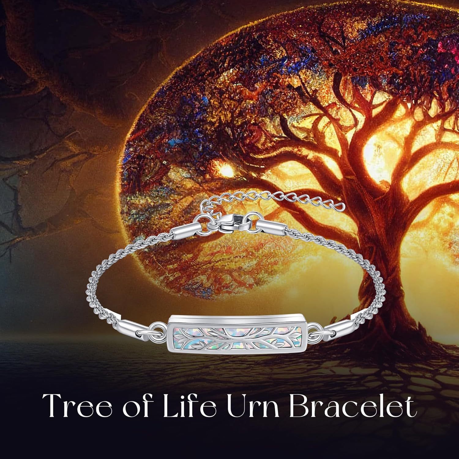 MONGAS Tree of Life Urn Bracelet Sterling Silver Created Opal/Abalone Urn Bracelet for Ashes Tree of Life Cremation Jewelry for Women - Image 6