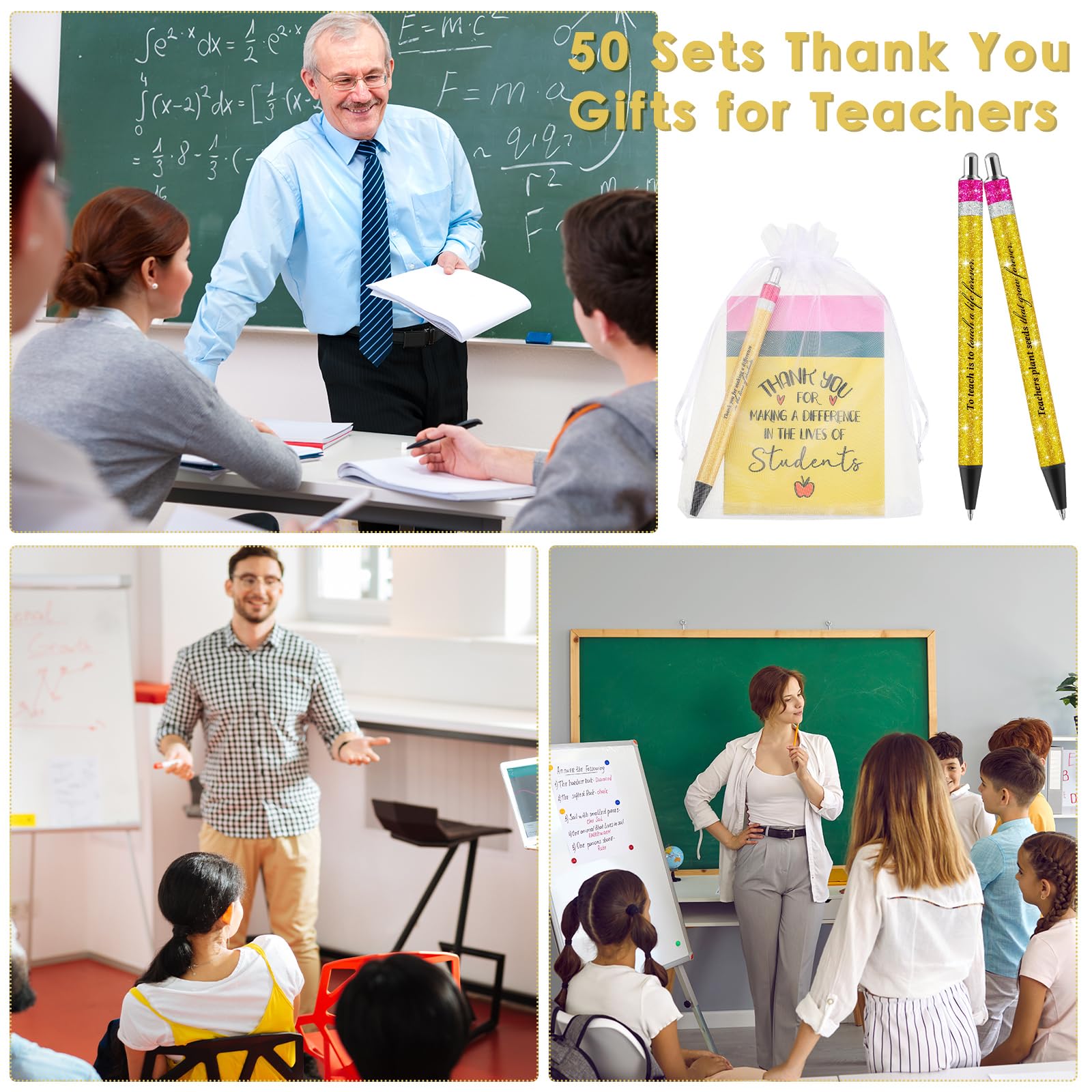 ReliThick 50 juegos de regalos para el regreso a clases para profesores, bolígrafos, mini cuadernos, regalos de agradecimiento para profesores, motivacionales, inspiradores, pequeños diarios con