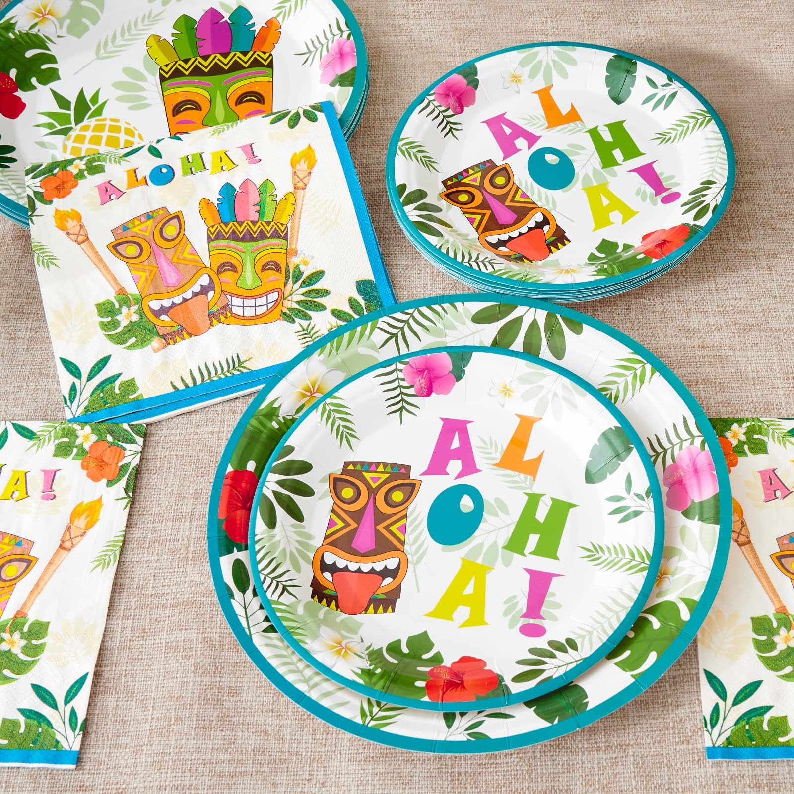 Set Stoviglie Hawaiano Per 16 Persone: 88 Pezzi Con Piatti, Bicchieri, Tovaglioli E Cannucce - 3