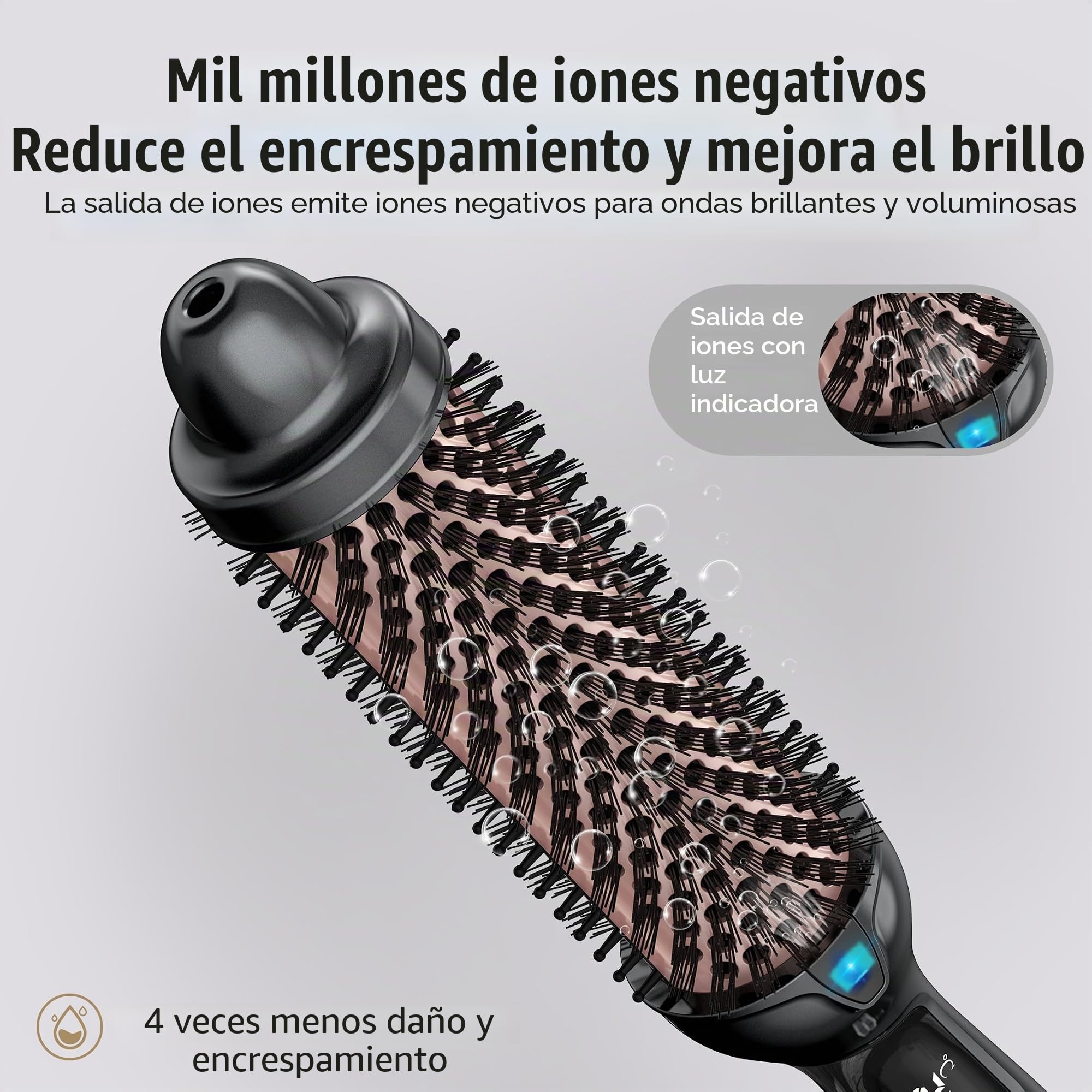 Brocha térmica Farery, Brocha caliente de 38mm para cabello suelto y voluminoso, Brocha térmica para rizado con cerámica, turmalina e iones, Brocha caliente con 9 temperaturas, Doble voltaje.