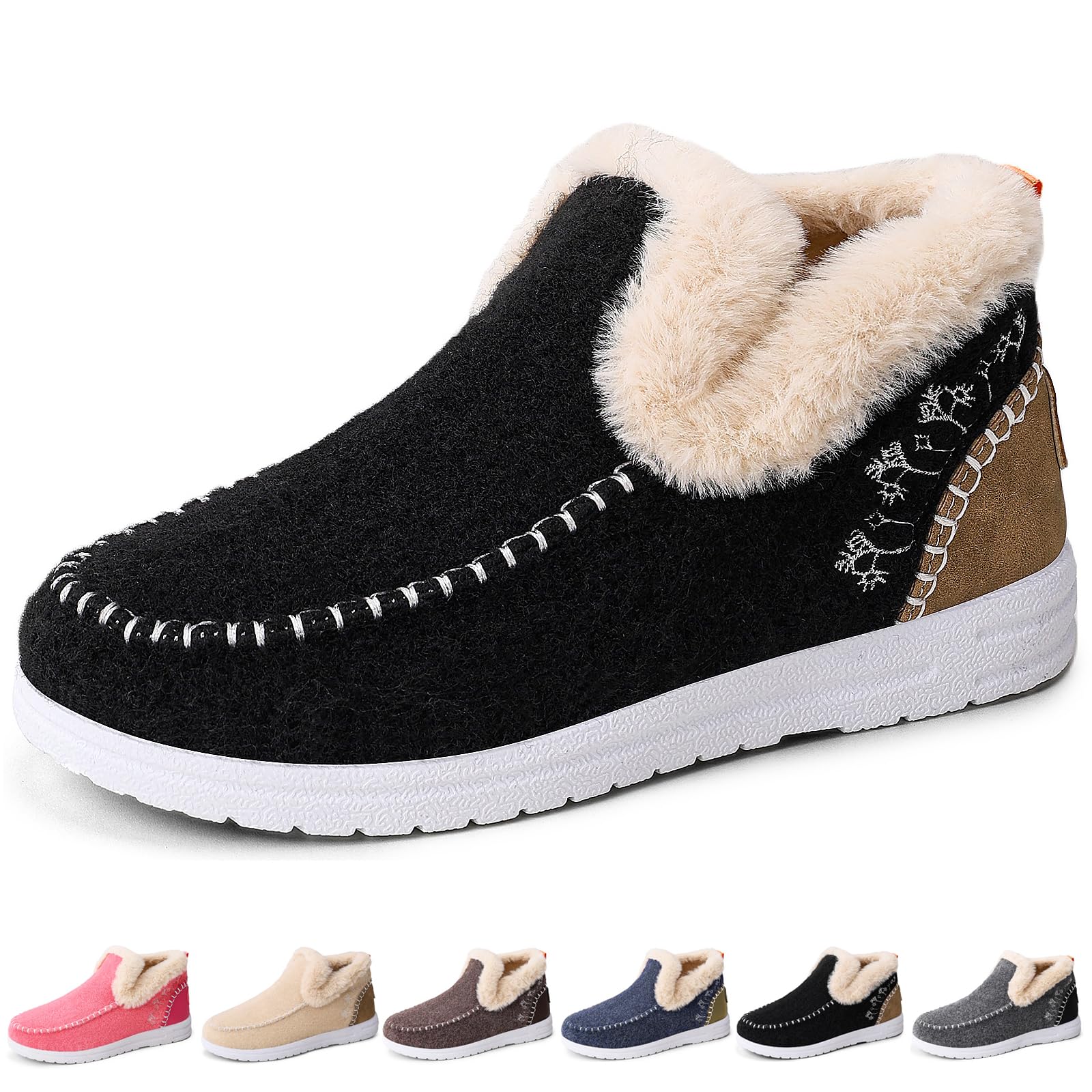 Orthopedic Fleece Slip-On Boots Womens Cozy Warm Fleece Lined Anti-Slip Winter Orthopedic Ankle Booties Shoes