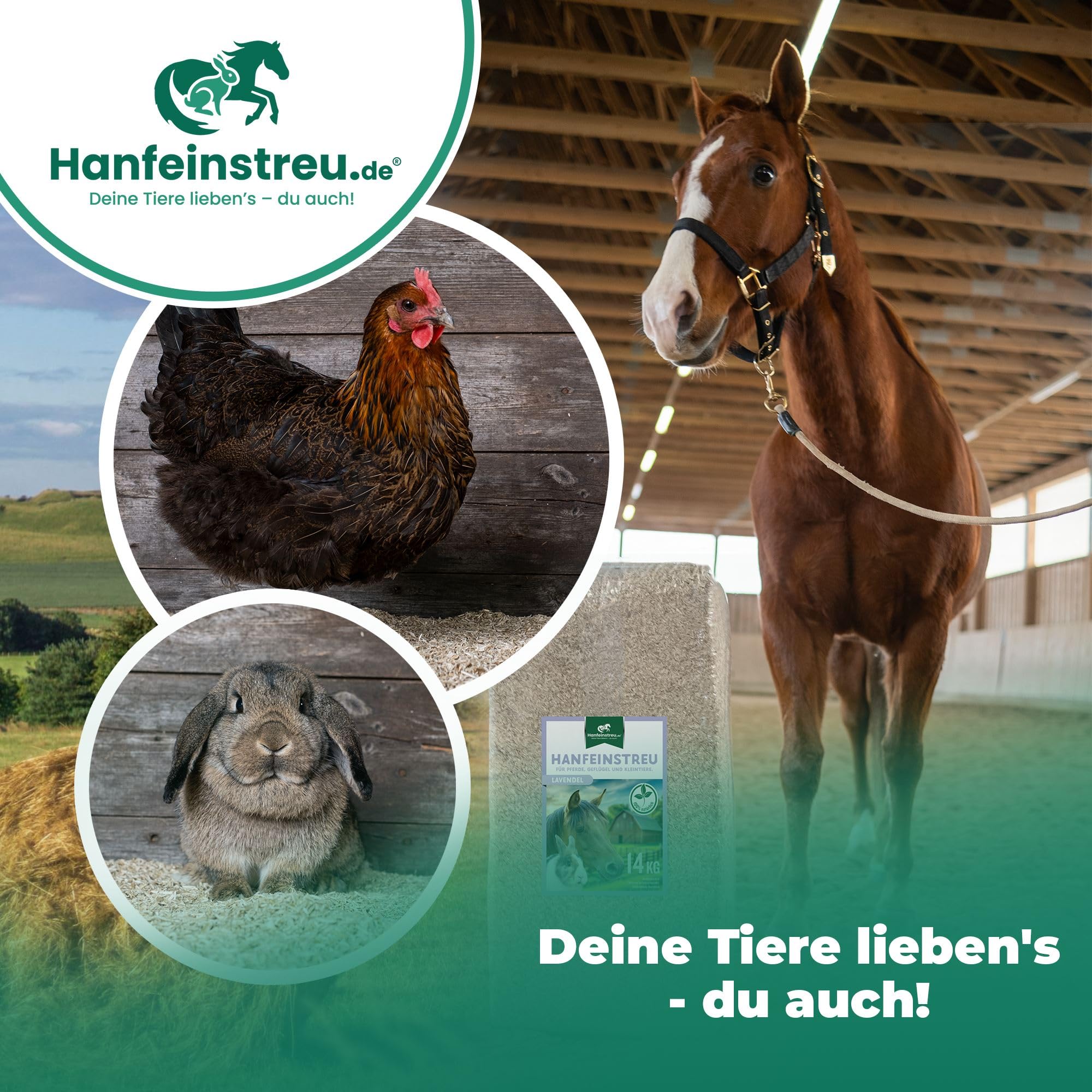 Hanfeinstreu für Kleintiere, Hühner und Pferde, 140 Liter, 100% Naturprodukt, Extrem Saugfähig, Staubarm, Geruchsbindend, Nachhaltig und Langlebig