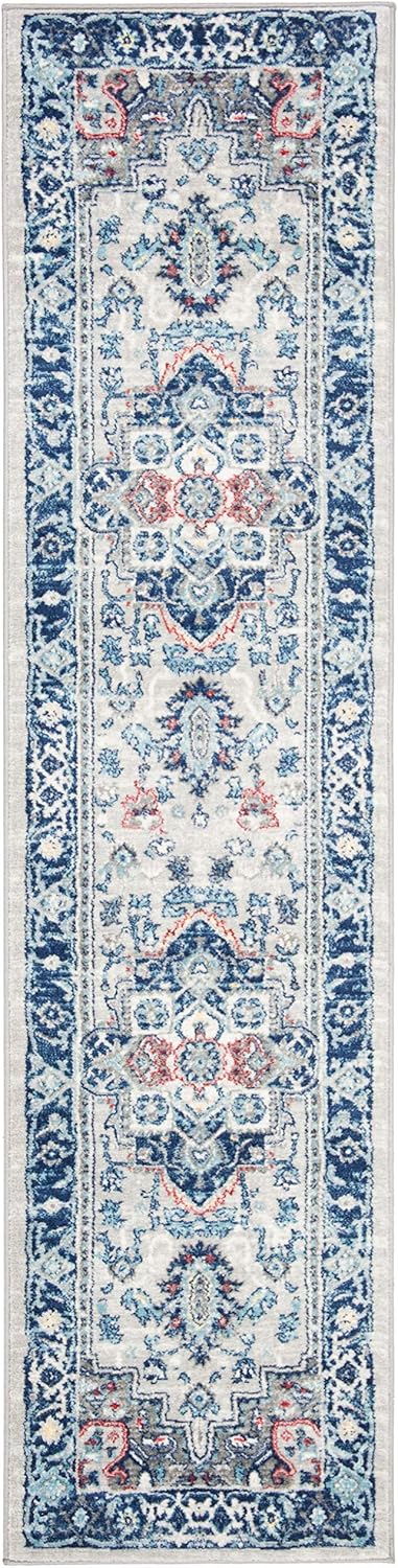 SAFAVIEH Brentwood Collection Runner Rug - 2' x 6', Light Grey & Blue, Medallion Distressed Design, Non-Shedding & Easy Care, Ideal for High Traffic Areas in Living Room, Bedroom (BNT811G)