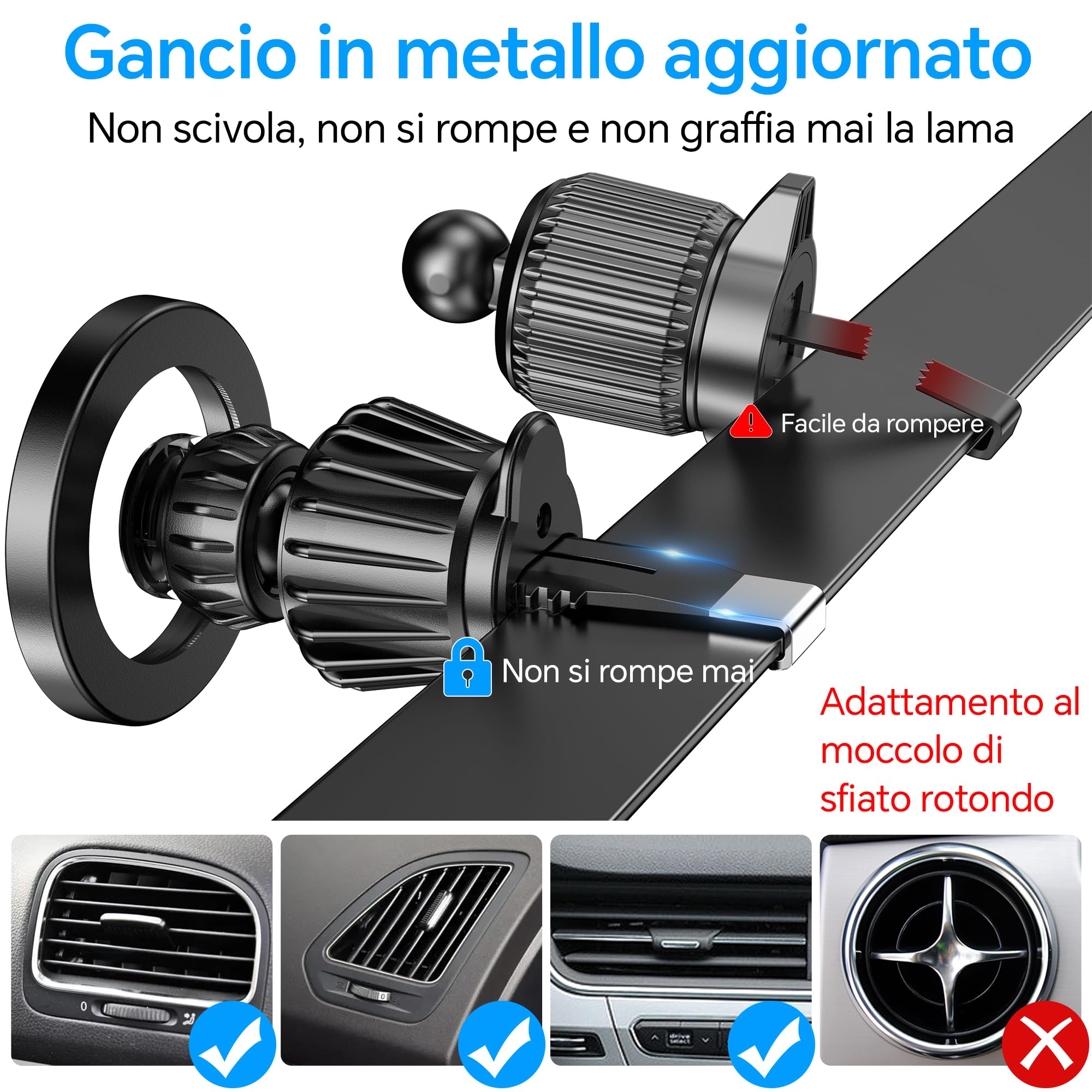 Coolpow Supporto Telefono Auto per MagSafe [20X N55 Magneti] Porta Cellulare Auto Magnetico,[Forte Aspirazione] 360°Estraibile Porta Telefono Auto per Parabrezza/d'Aria Bocchetta/Cruscotto per iPhone