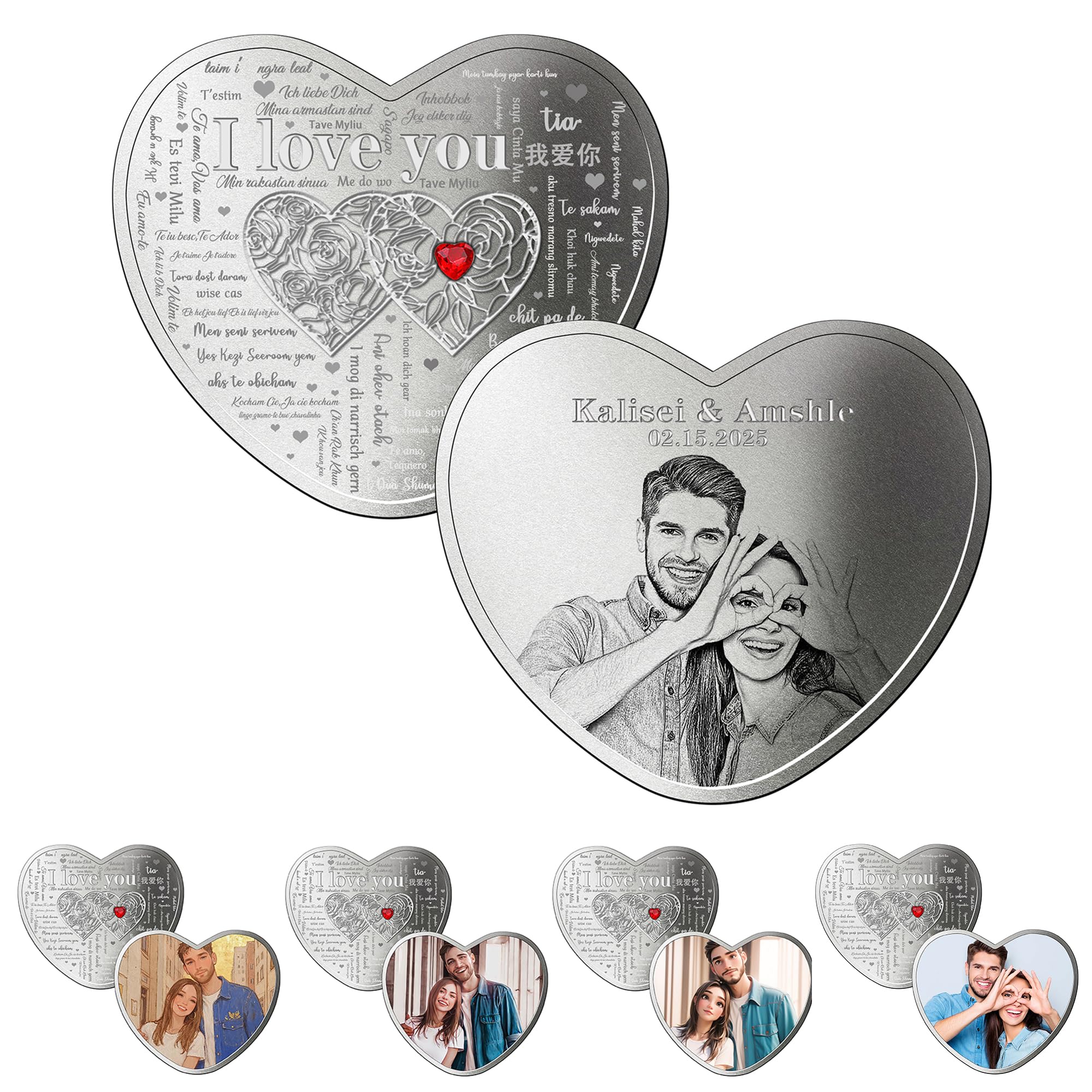 Personalized I Love You Couple Photo Keepsake Coins Custom Text Valentine's Coins Memorial Coin Gifts for Him Her Wife Husband Couple Anniversary Commemorative Coin (S 04)