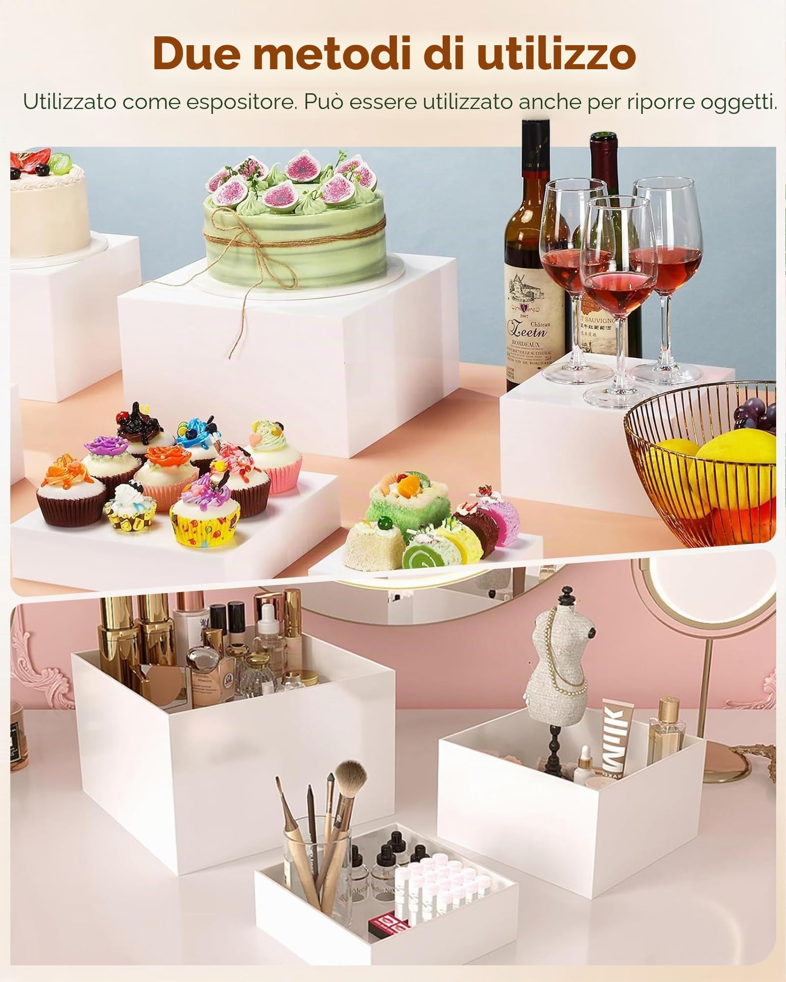 6 Pezzi Alzatina per Dolci, Alzata per Dolci a cubo, Alzata per Torta Riutilizzabile, Alzate per Buffet in acrilico, Alzatine per Allestimenti usato per buffet, cosmetici, matrimoni