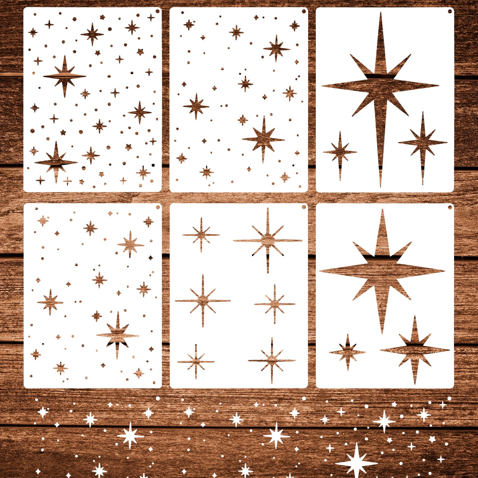 6 stencil grandi a forma di stella per pittura, stencil riutilizzabili per aerografo, stencil per disegno a parete, legno, tessuto, soffitto, decorazione per la casa