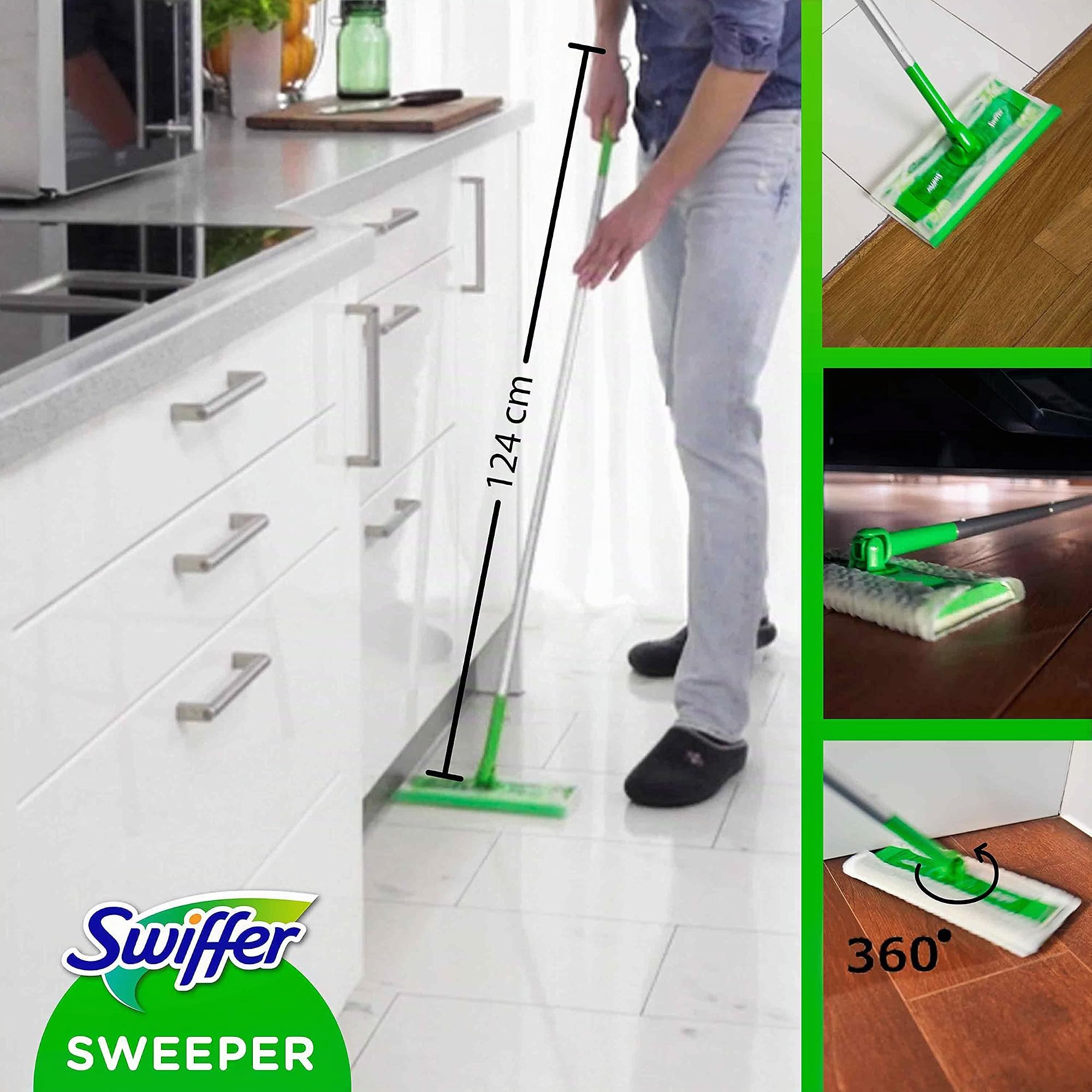 Swiffer Balai Attrape-Poussière pour Sols,Pack de Recharges, 120 Lingettes Sèches Et 3 Lingettes Humides, Attrape Et Retient 3 Fois Plus De Poussière, Saleté Et Poils Qu’Un Balai Classique