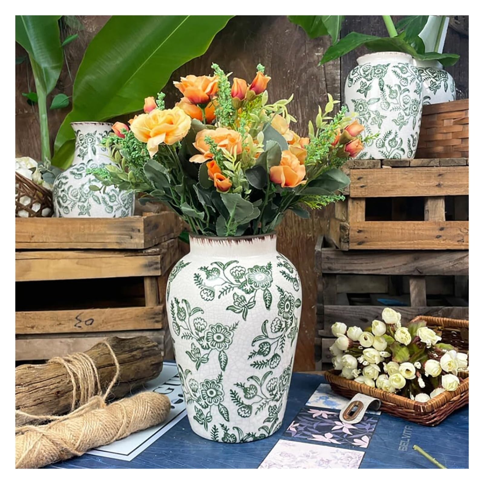 Vase craquelé pot de gingembre pour raviver un meuble vide avec une céramique verte vintage