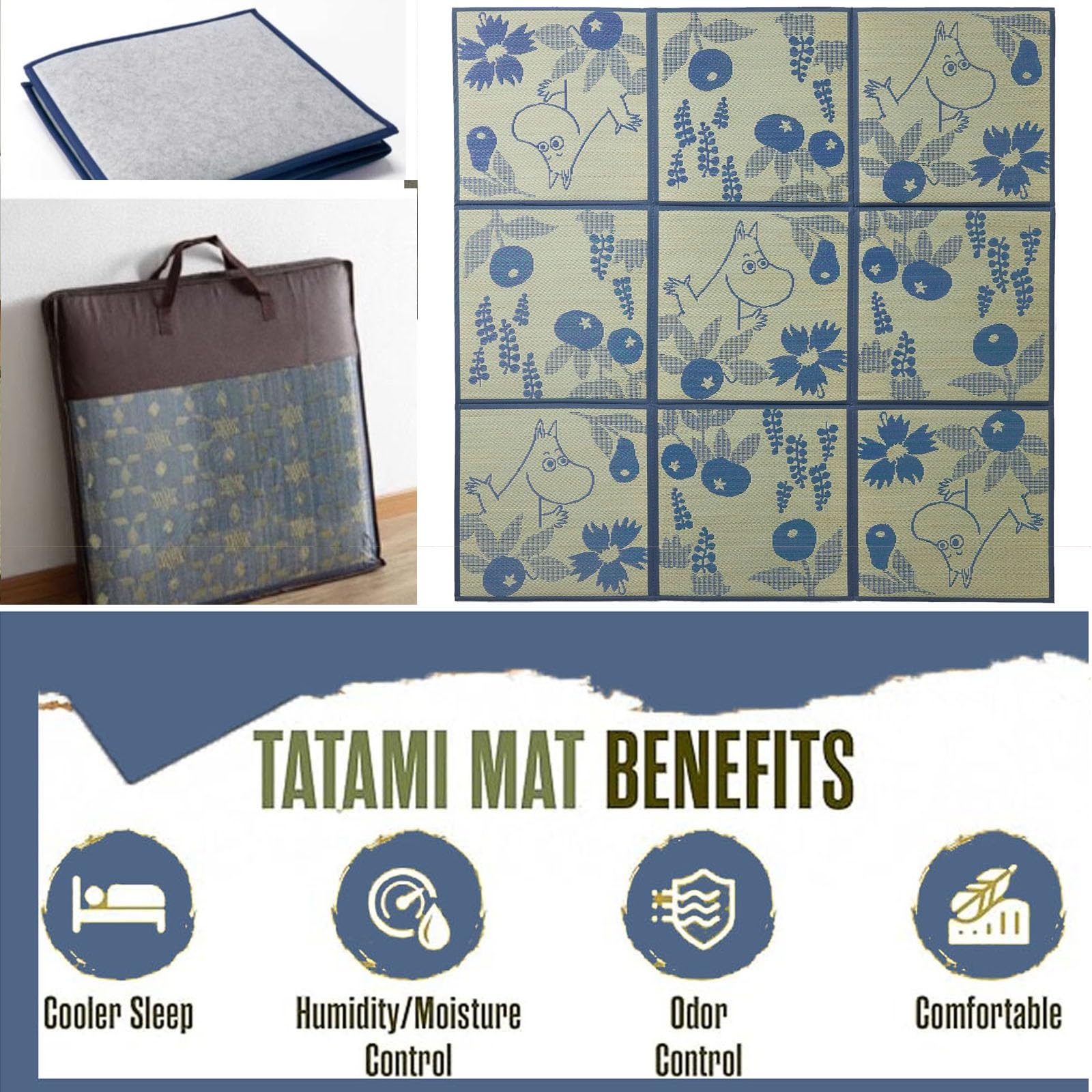 Tatami Japonés Igusa Colchón Salón Suelo Alfombra Gateo Tapete de Juegos(Blue,195x195cm)