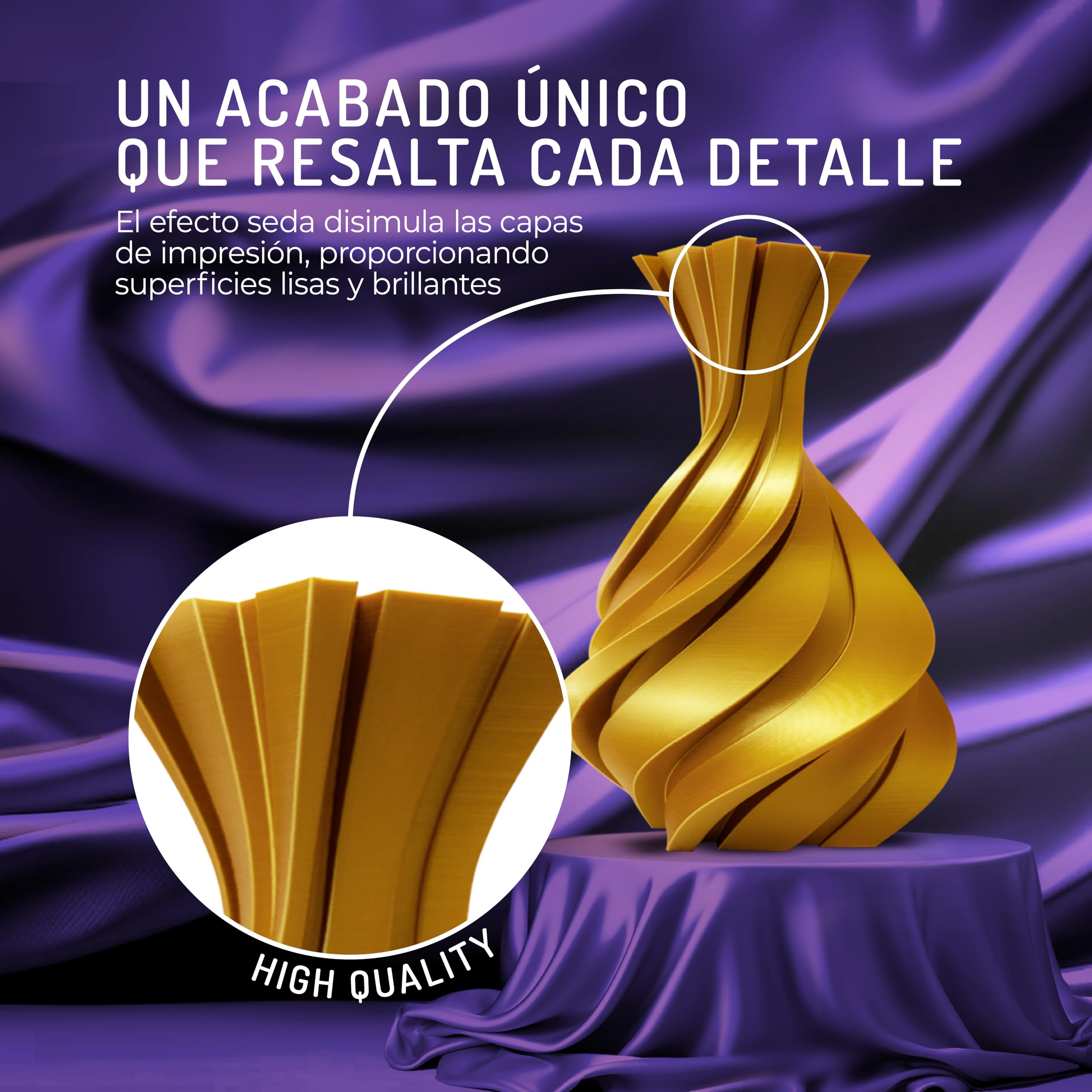 WINKLE Filamento PLA Silk Oro Rey 1,75mm 300g Bobina Impresora 3D
