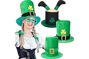 Batiyeer 3 Pack St Patricks Day Irish Shamrock Velvet Leprechaun Top Hat Party Decoration