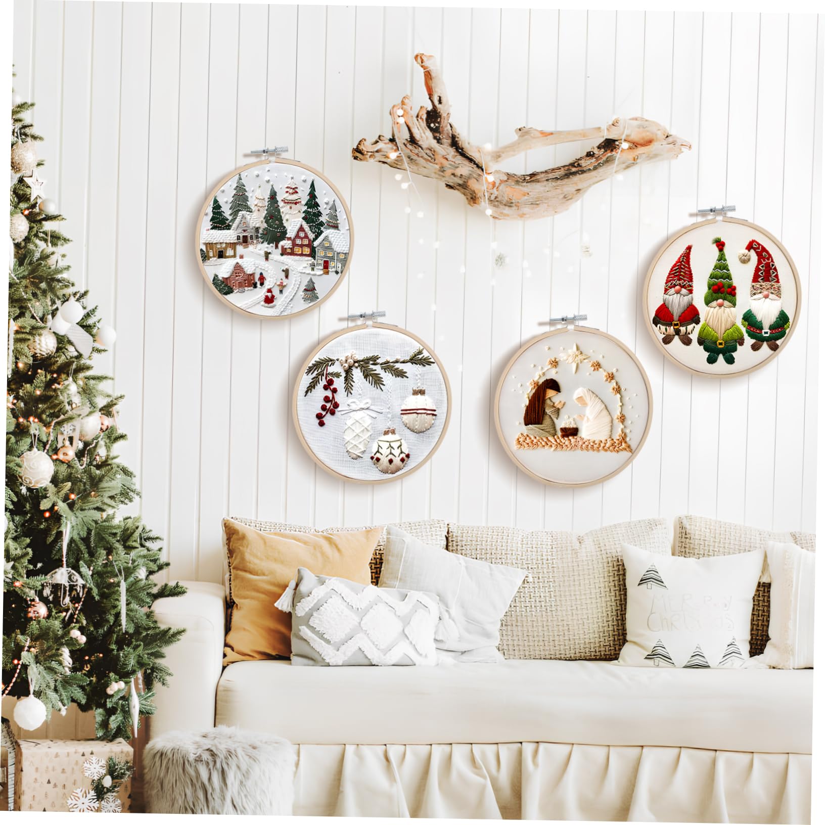 KOCKSHION 1juego Kit De Bordado Navideño Para Principiantes Bastidores De Tijeras y Herramientas De Costura Incluye Patrones De Adorno De Navidad y Materiales