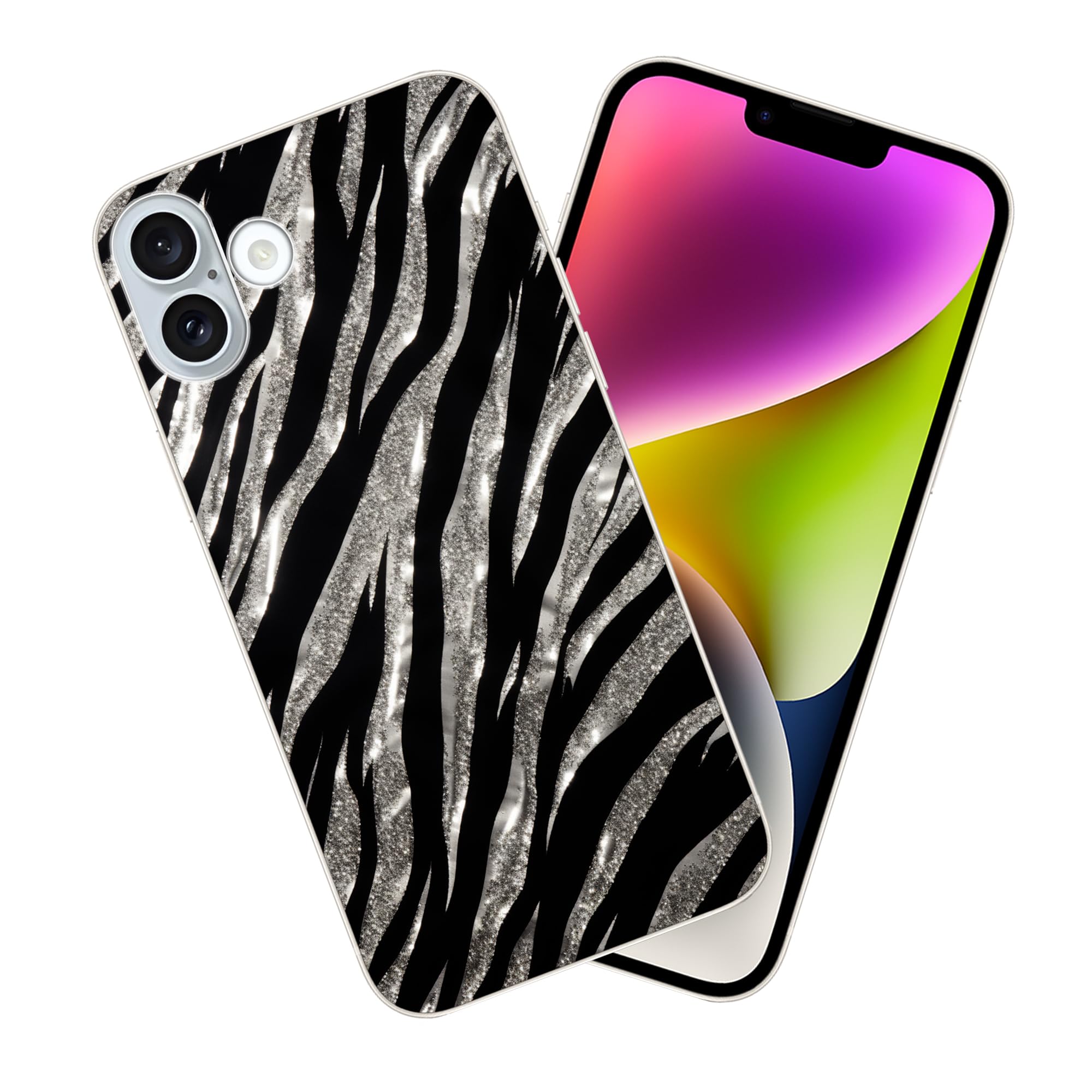 CCBGNDLH Compatible with iPhone 16 Case, Glitter Zebra Print Clear Case for Girls Women Cute Soft TPU Case