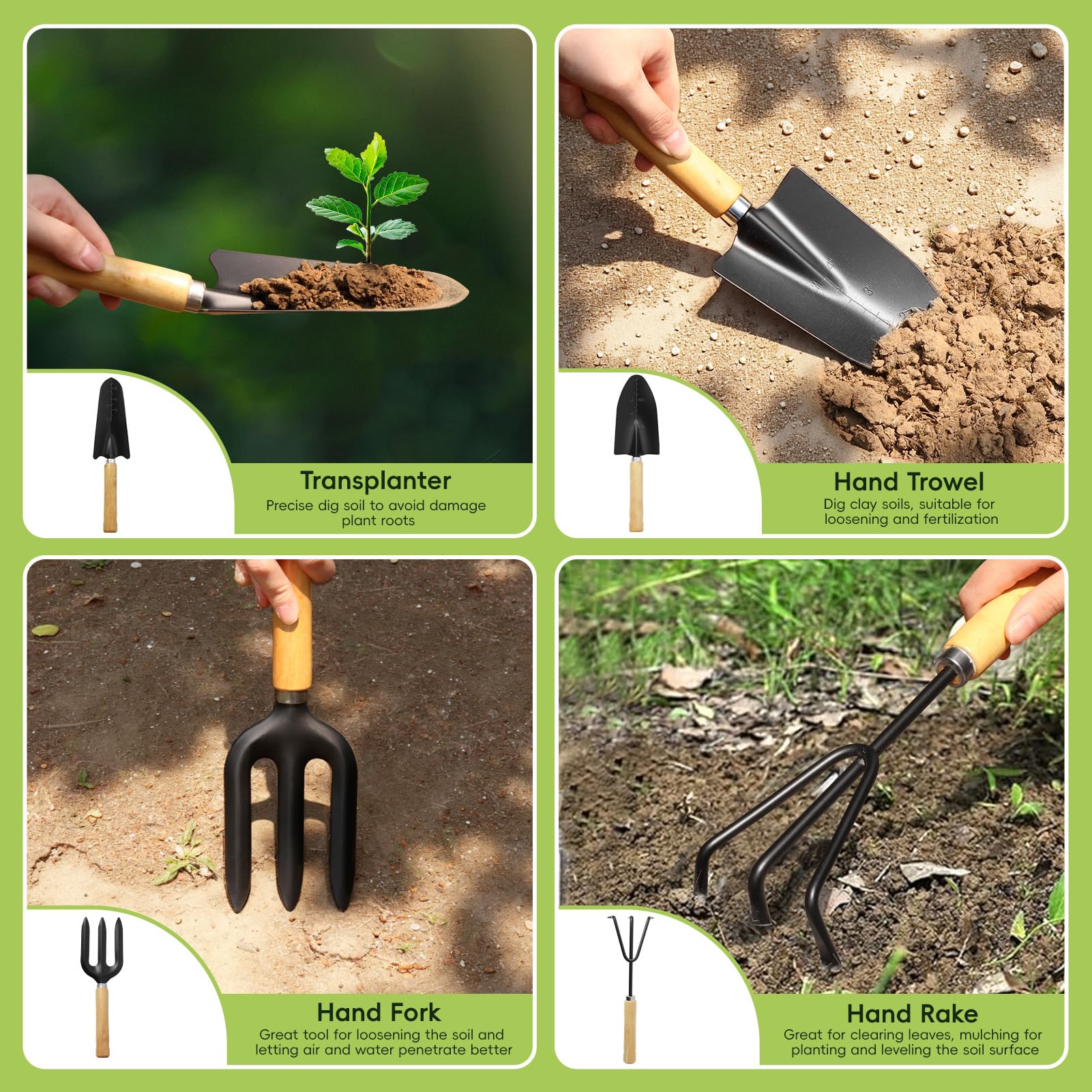 Juego de herramientas de jardinería de 9 piezas, juego de herramientas de jardín resistentes con mango de madera, kit de jardinería de alta calidad y duradero con elegante bolso, regalos de