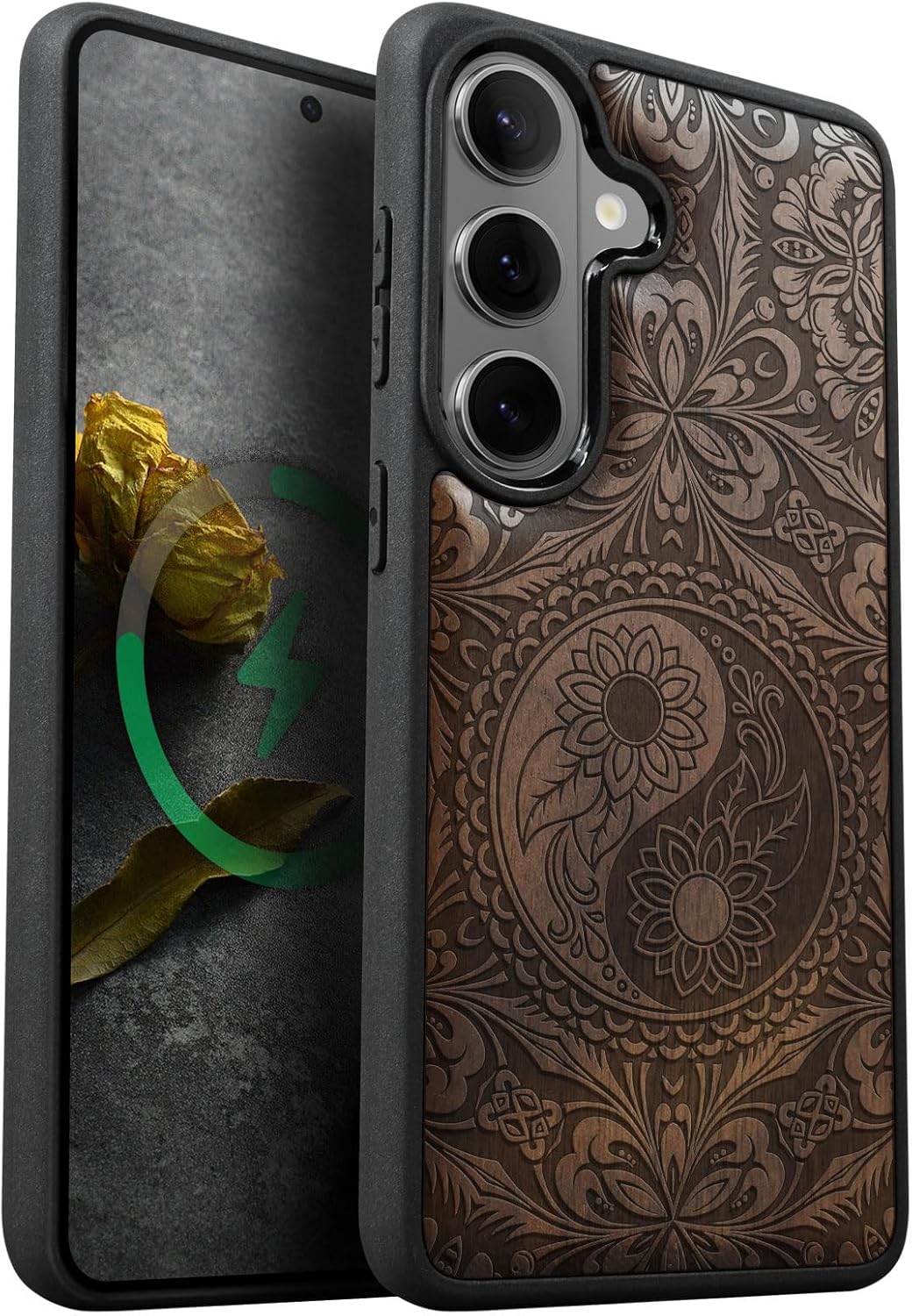 Carveit Magnetic Wooden Case for Galaxy S26+ Samsung S26 Plus Case, TPU Shockproof Cover & Wood Engraved, Compatible with MagSafe Wireless Chargers (The Yin Yang Mandala) Walnut