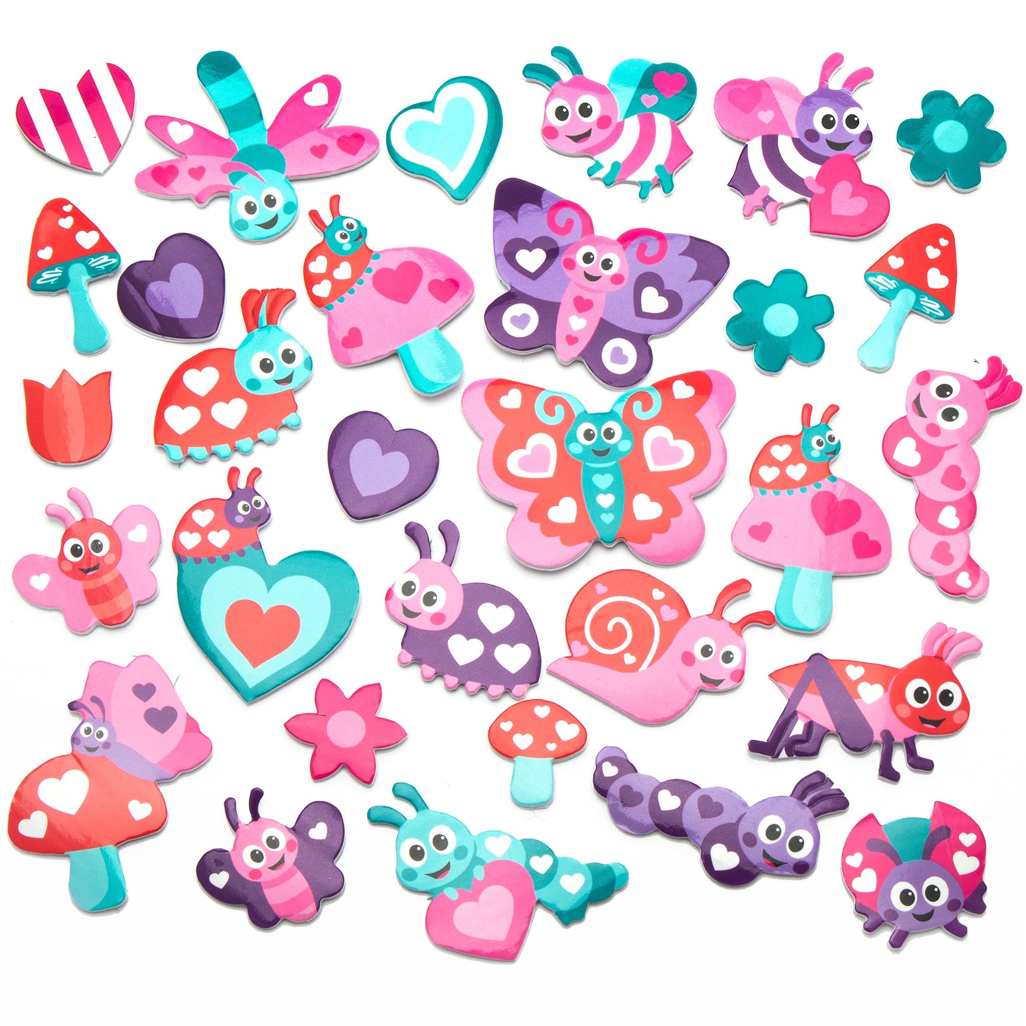 Baker Ross Love Bugs Foam Stickers - Pack of 200, Foam Valentine's Stickers for Children (FC430)