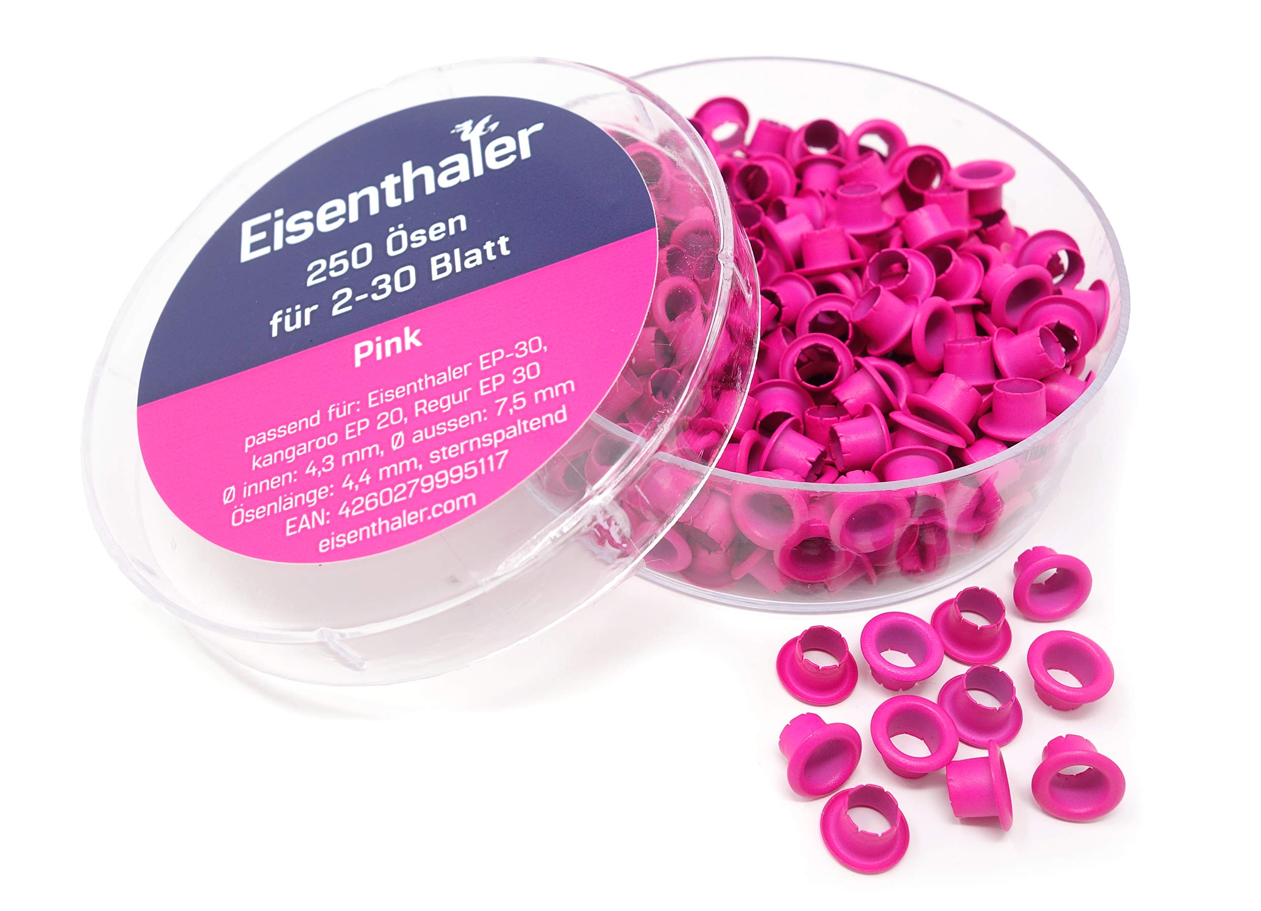 250 different coloured eyelets EFC-30, for kangaro EP-20, EP-30 & LGI eyelet punch, star-splitting (Pink)