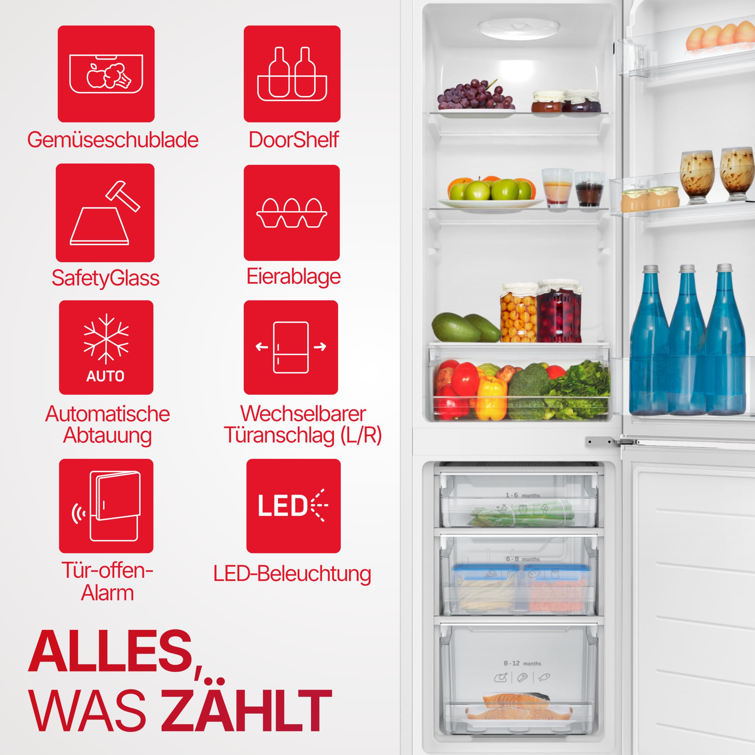 Amica Kühl‑Gefrier‑Kombination freistehend 151,8 x 44,4 x 53,6 cm 170 l Gefrierfach unten LED‑Innenbeleuchtung AKG 3850 W – Kühl Gefrierkombination Weiß