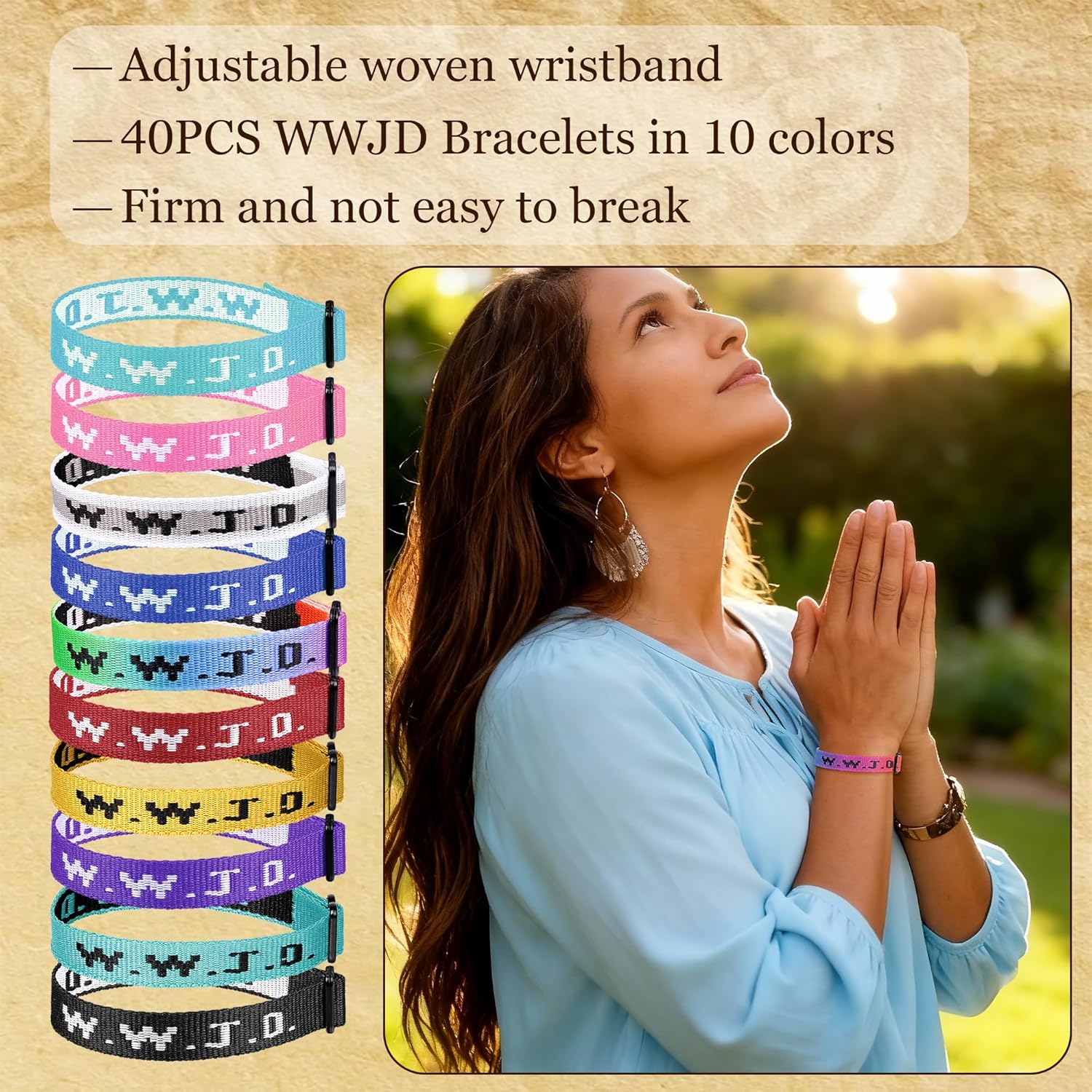 40PCS WWJD Webbing Bracelets for Women Men What Would Jesus Do Bracelet Adjustable Religious Colorful Woven Bulk WWJD Wristband Inspirational Christian Bracelet Faith Bracelet for Fundraisers - Image 3