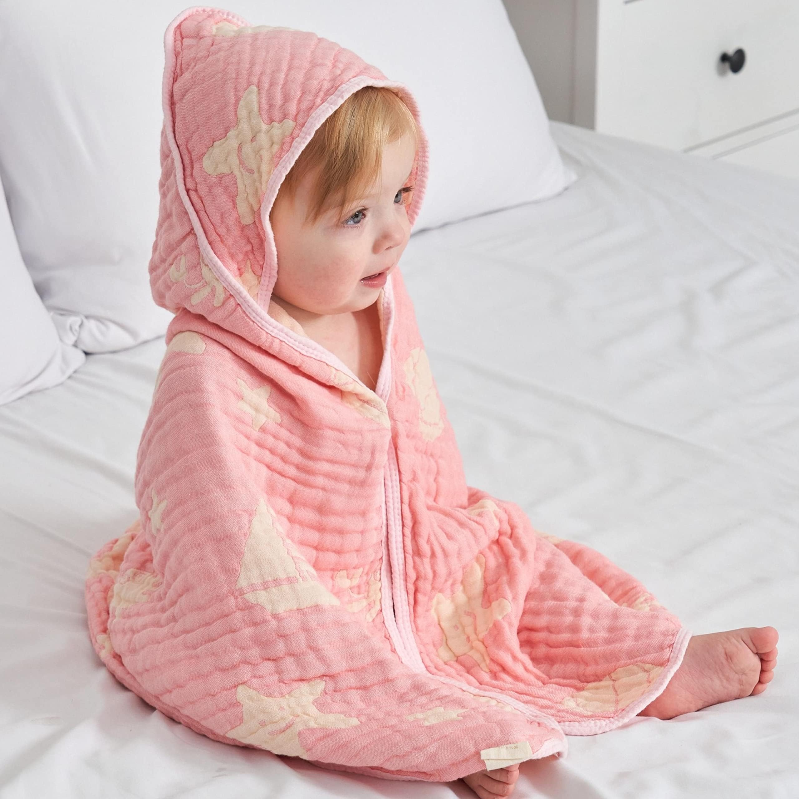 Ultra-Soft Muslin Baby Hooded Towel - 32 x 32 Inches, Ideal for Bath & Beach, Suitable for Both Boys & Girls from Newborns to Toddlers