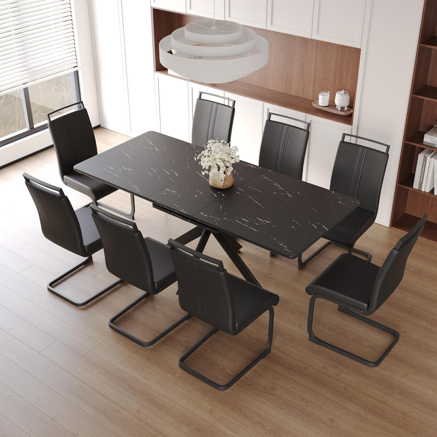 Amazon.com - WIIS' IDEA Modern Rectangular Rock Slab Dining Table Set ...