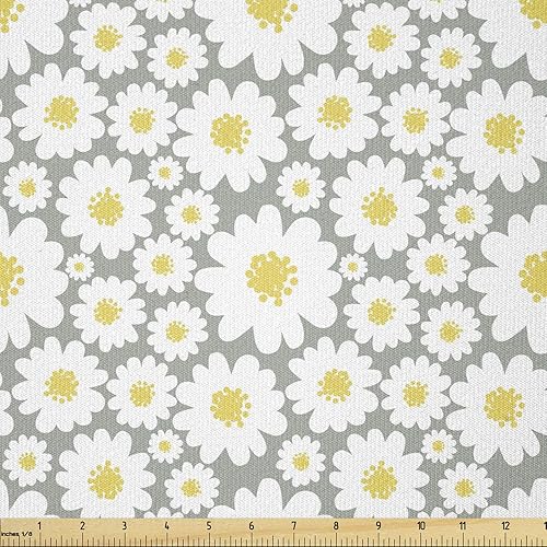 Lunarable The Yard, adorno de primavera con temática de verano de margaritas en flor, arte natural, tela de punto elástico para ropa, costura y