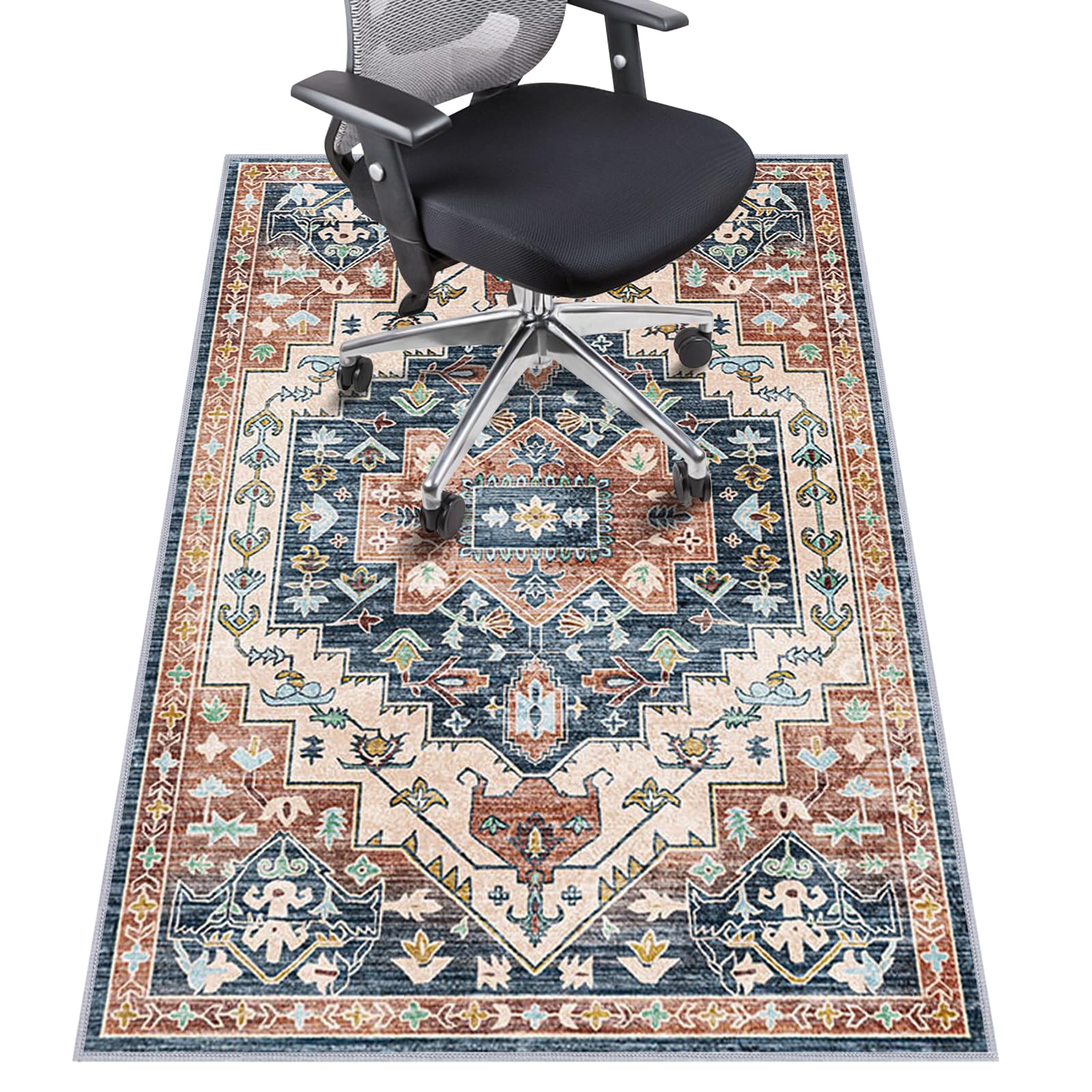 Azadx Chair Mat for Hardwood Floor 48" x 60" Desk Chair Mat for Hard Floor Non-Slip Under Desk Rug Protector for Rolling Chair Computer Chair Mats Low Pile Carpet Floor Mat,Dark Blue/Brownish-red