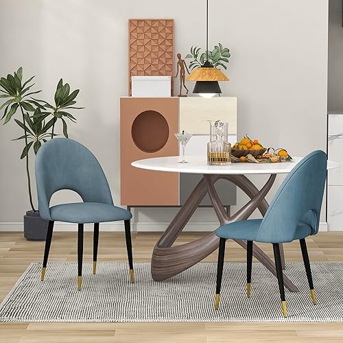 Goujxcy Juego de 2 sillas de comedor modernas para sala de estar sillas laterales tapizadas con patas de metal negro dorado para comedor cocina