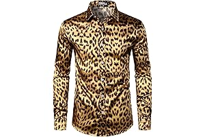 Men's Leopard Print Hipster Fitted Button Down Long Sleeve Shirt