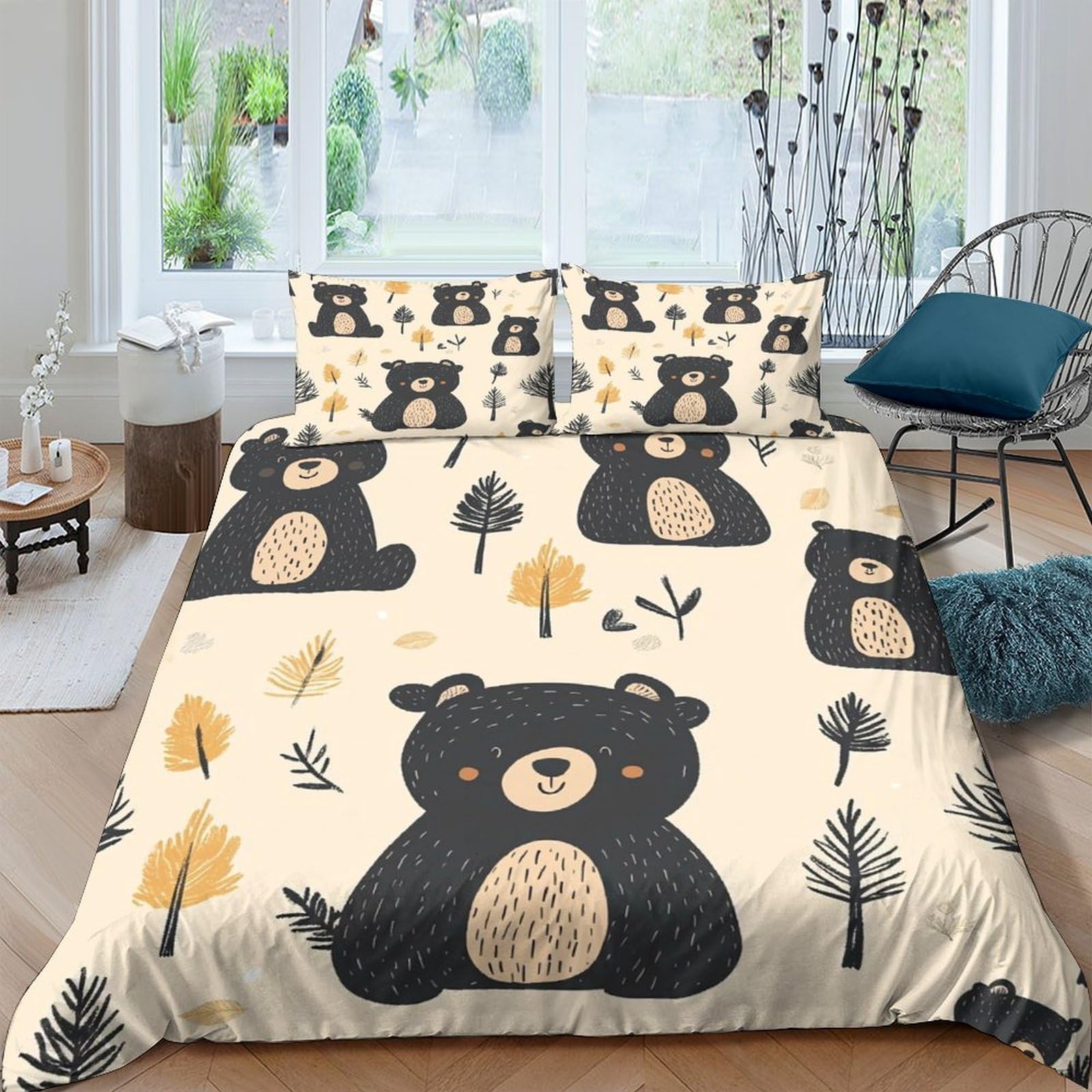Ctjqhvkz Style-9 3D Printed Cute Bear Fitted Sheet Microfiber Soft Non-Slip Bed Cover For Bedroom Dorm Forest Tree Decor Easy Care Single（135X200cm）