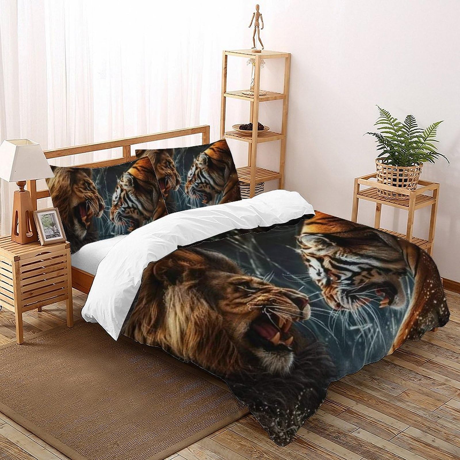 Housse de couette animaux terrestres 200x200cm lit double avec taie d'oreiller