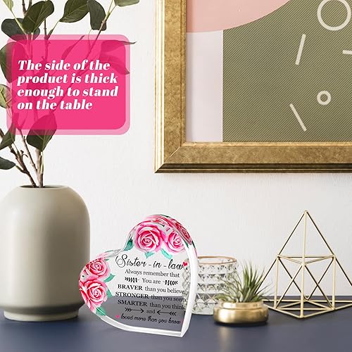 Miniatura 10 de Tuanse Divertido regalo para cuñada, recuerdo de corazón acrílico de Navidad para hermana en forma de corazón, placas decorativas, escritorio de